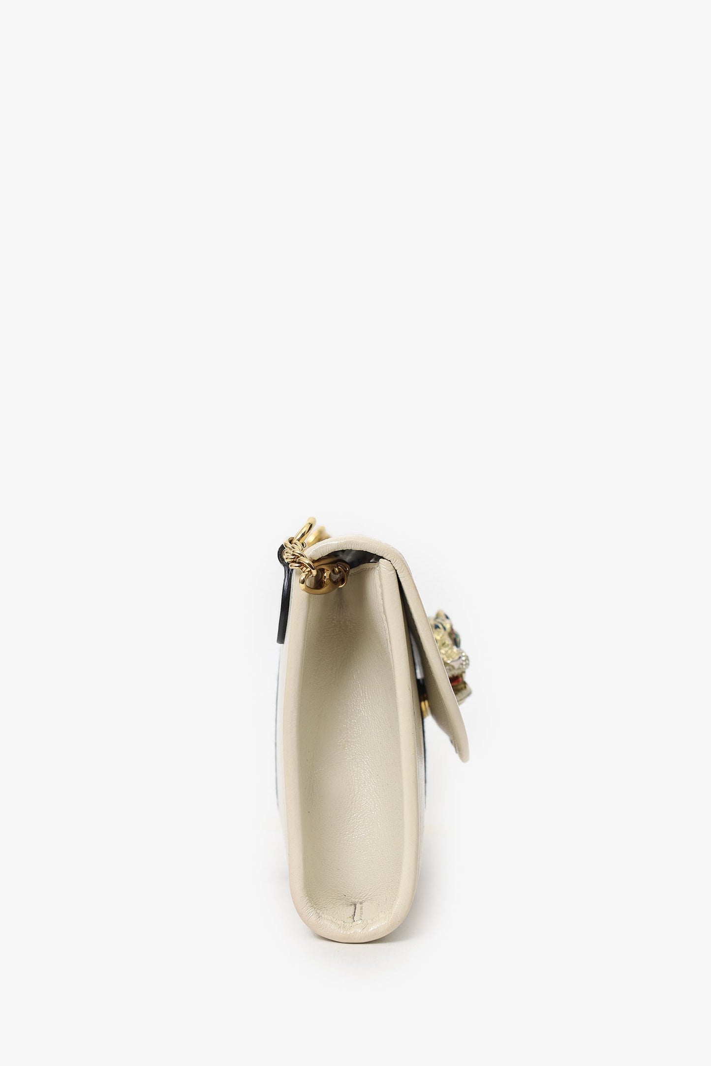 Gucci White Leather Small Sylvie Web Rajah Chain Bag With Extra Robe Strap