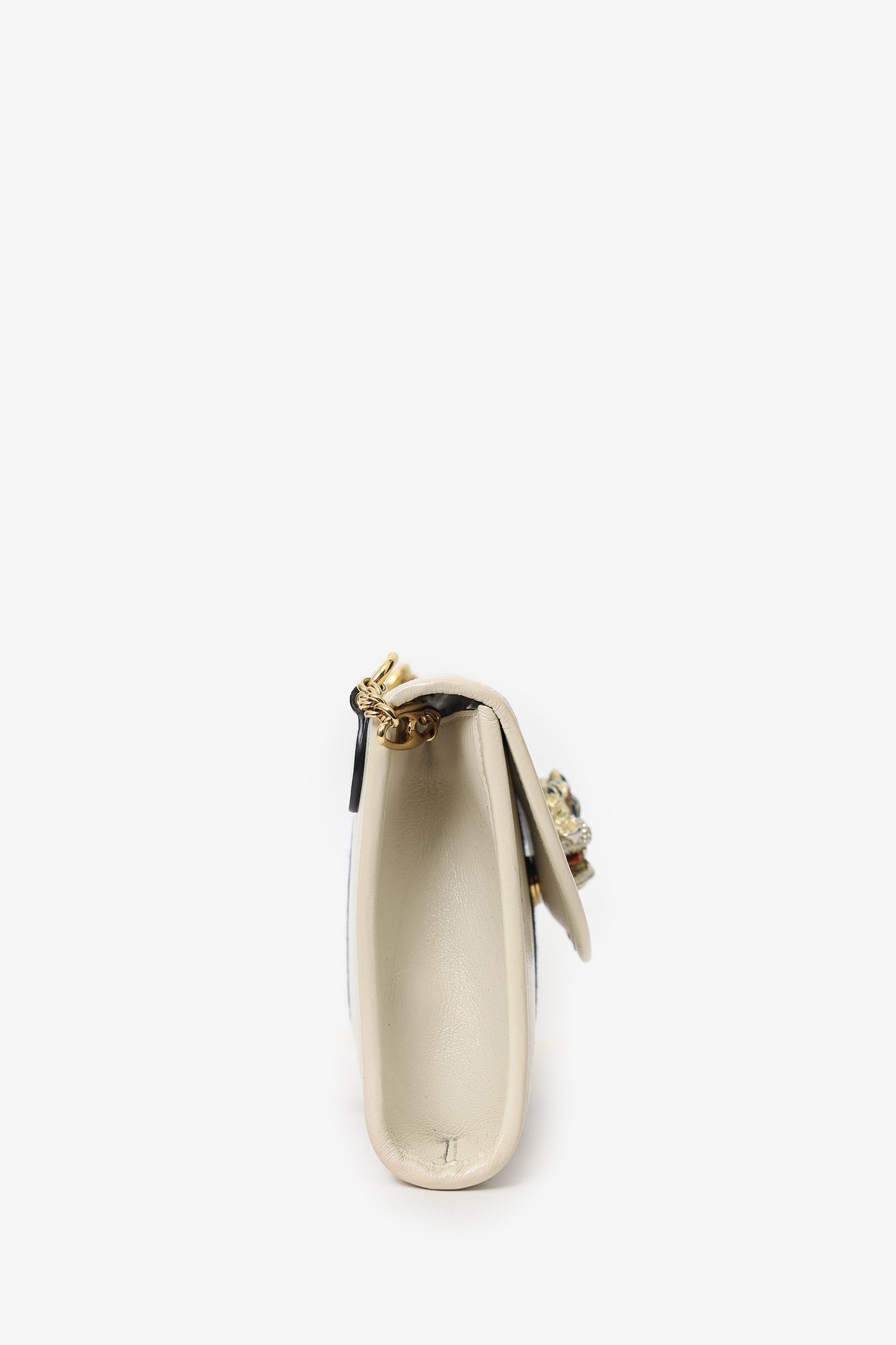 Gucci White Leather Small Sylvie Web Rajah Chain Bag With Extra Robe Strap