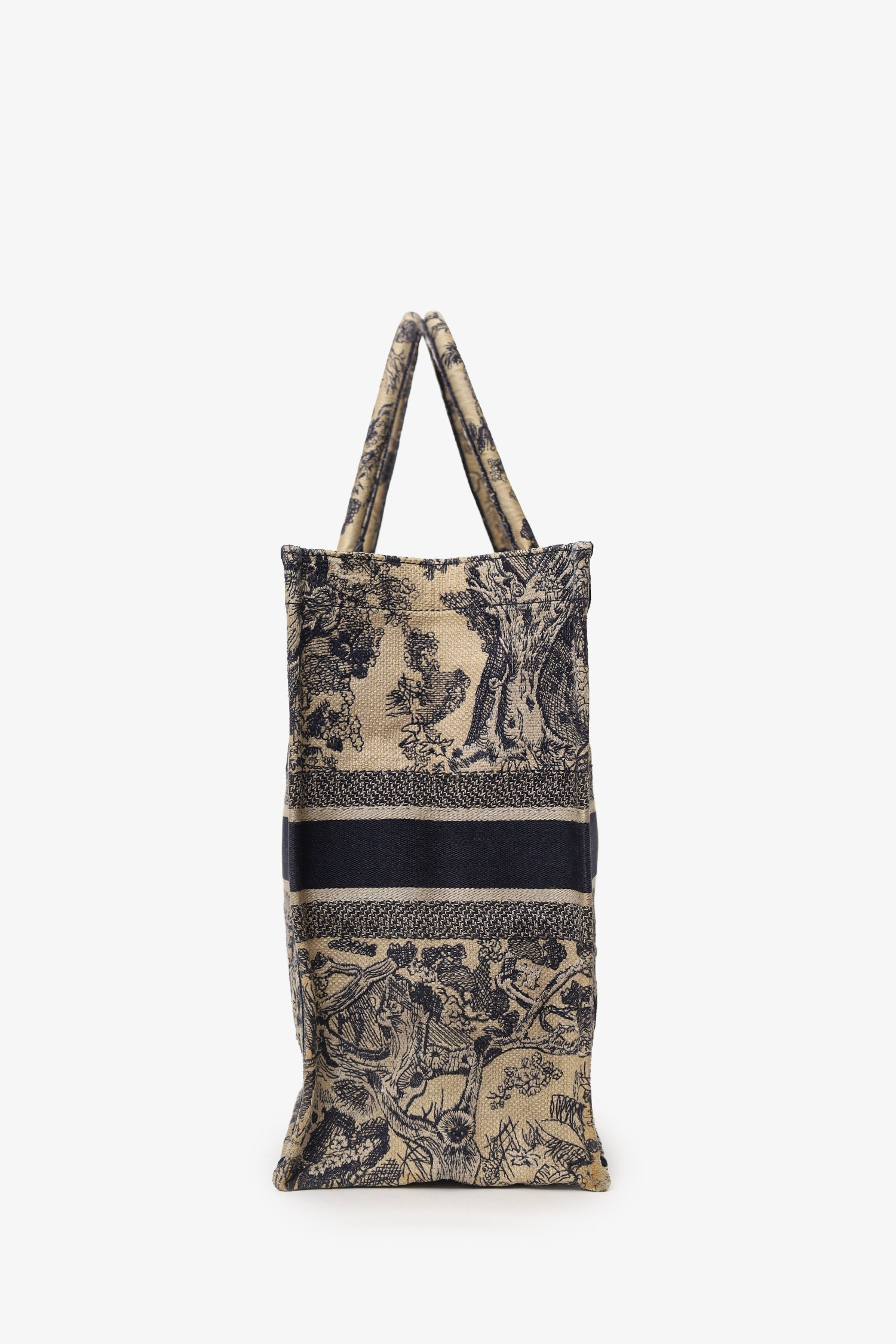 Christian Dior Navy/Beige Toile de Jouy Embroidered Large Book Tote With Initial
