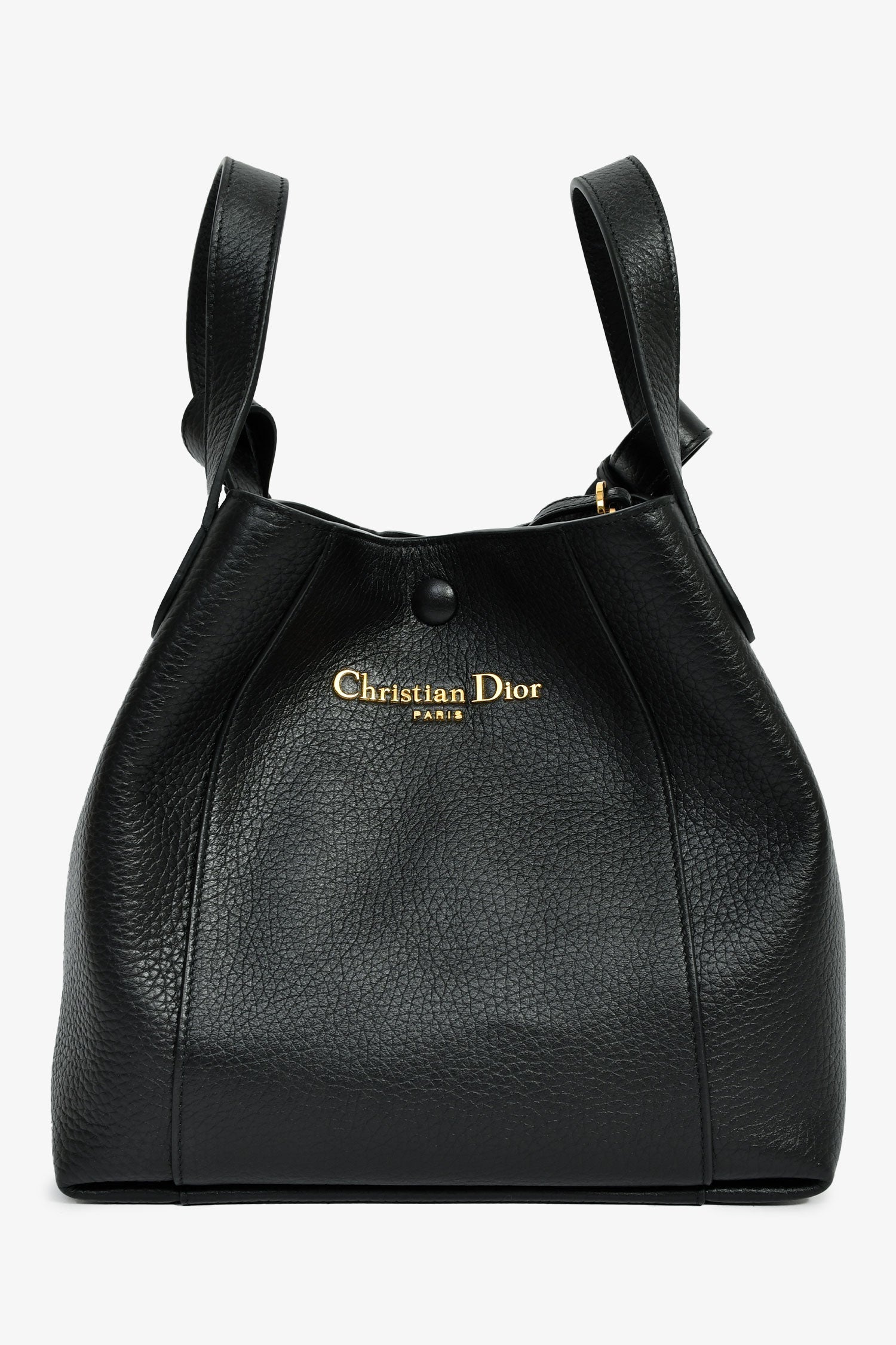 Christian Dior Black Grained Calfskin Bucket Bag with Strap