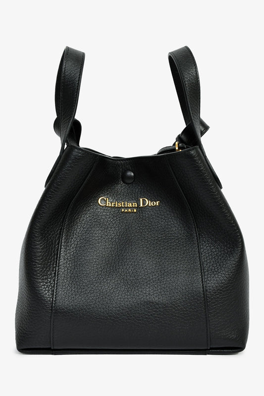 Christian Dior Black Grained Calfskin Bucket Bag with Strap