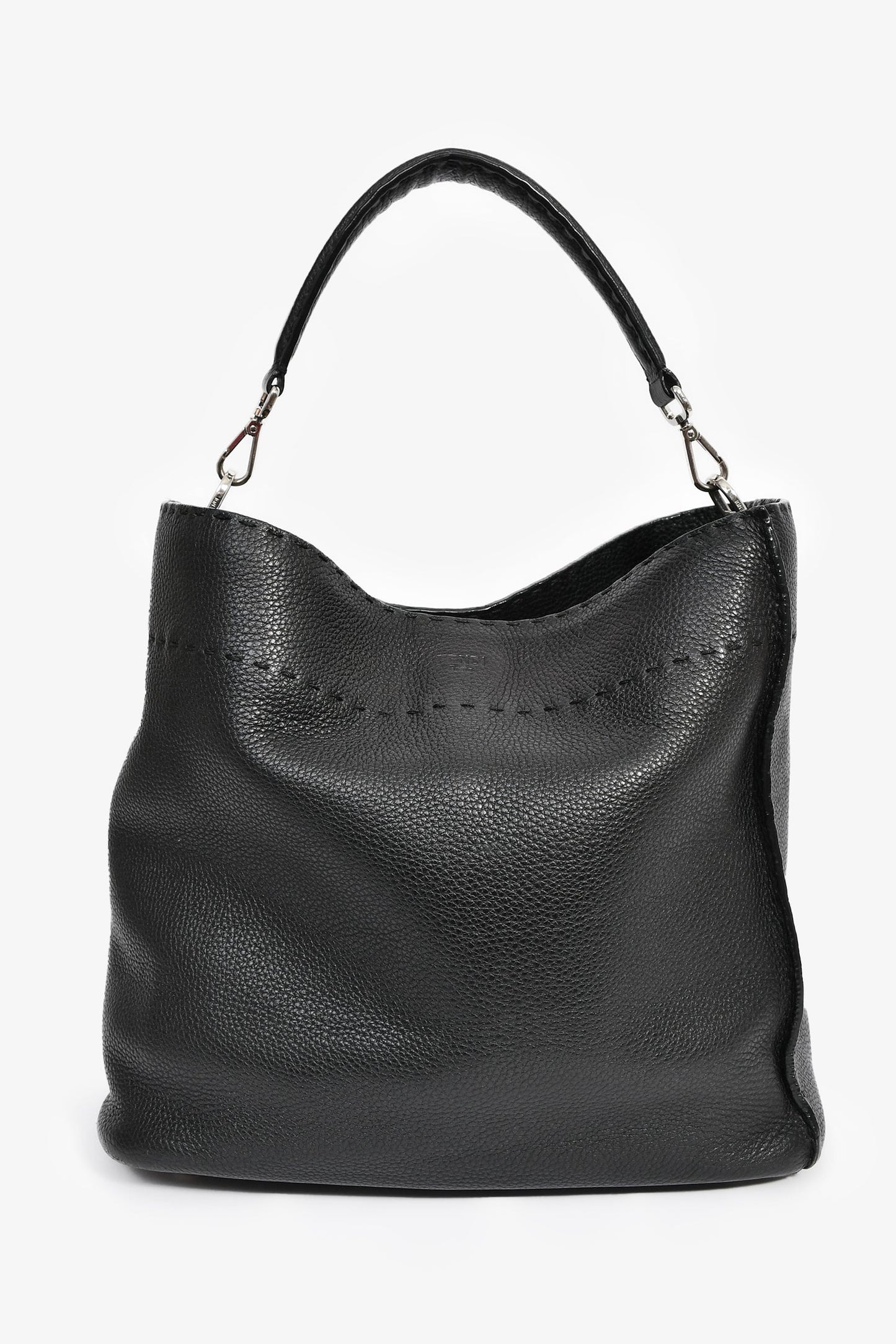 Fendi Black Leather Selleria Anna Bucket Bag with Strap