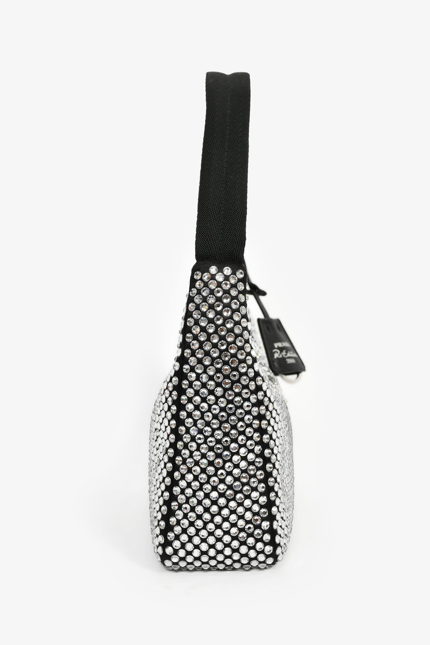Prada Black Satin Crystal Re-Edition Mini Shoulder Bag