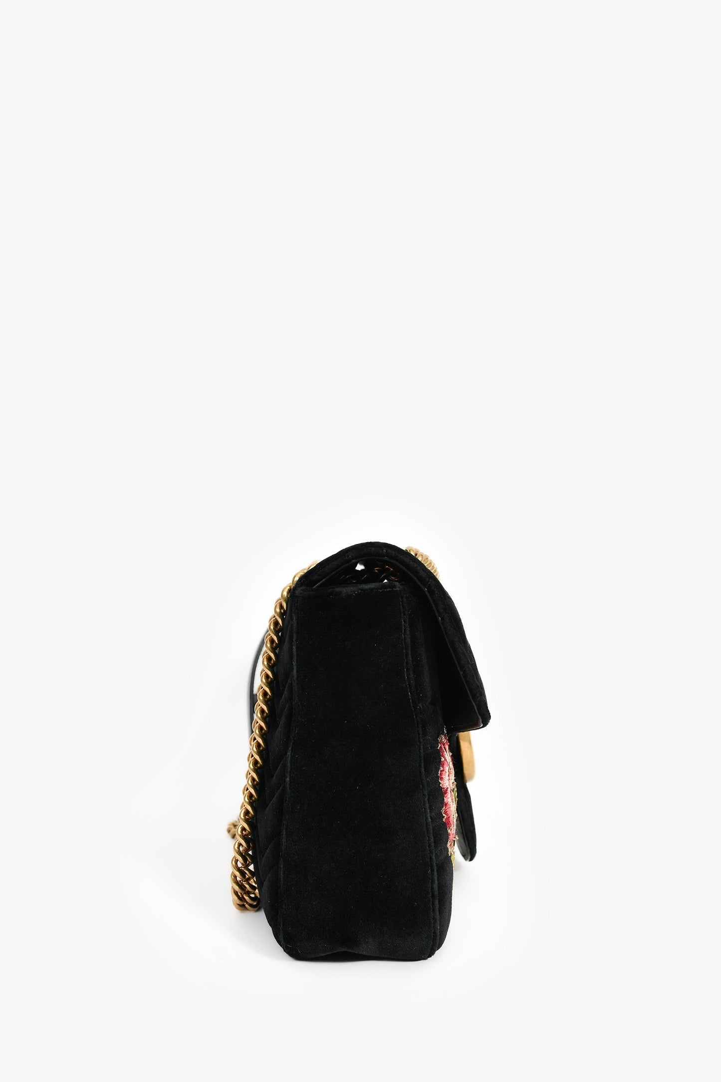 Gucci Black Velvet Pearl 'Loved' Medium Marmont Bag