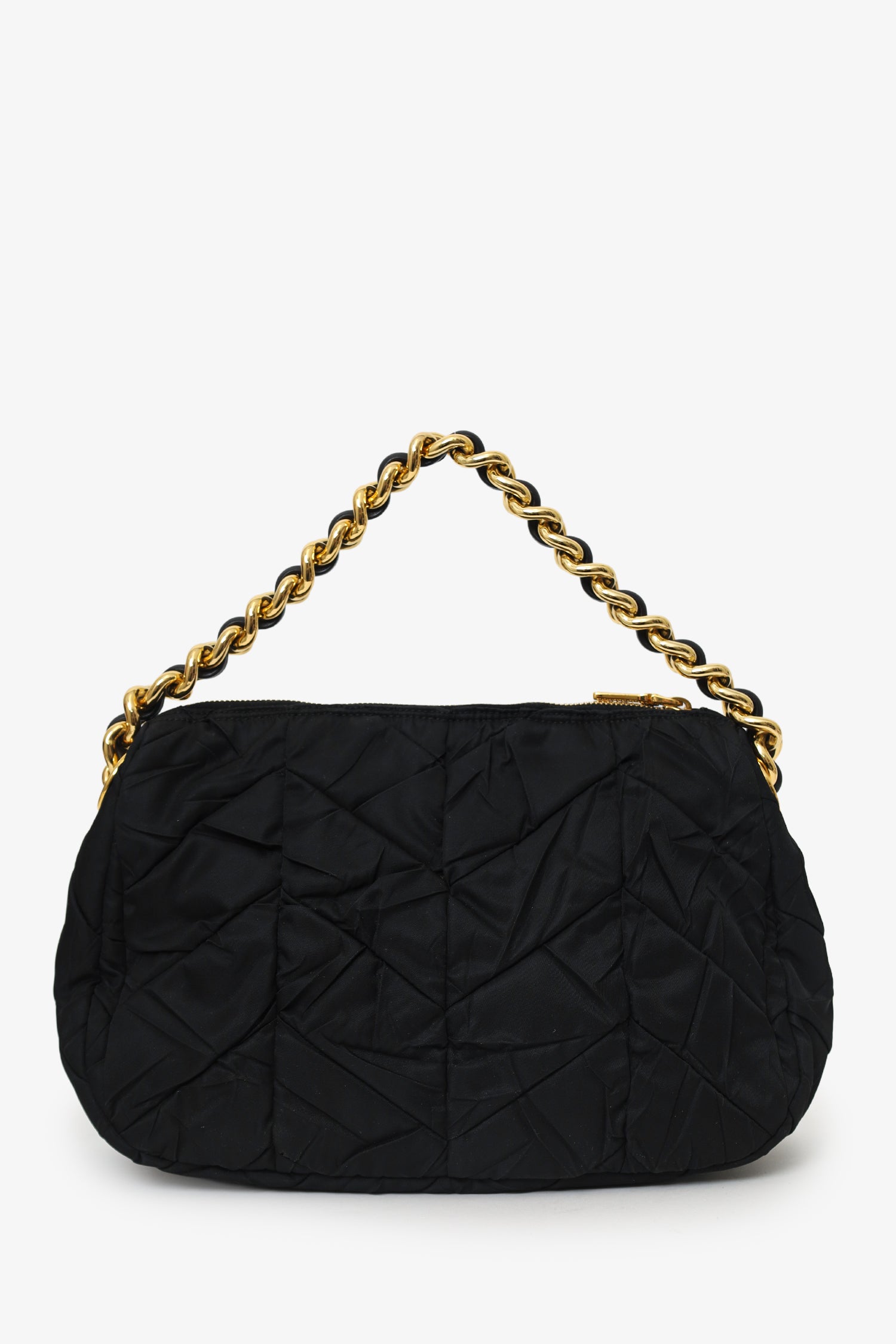 Prada Black Chevron Quilted Tessuto Chain Strap Bag