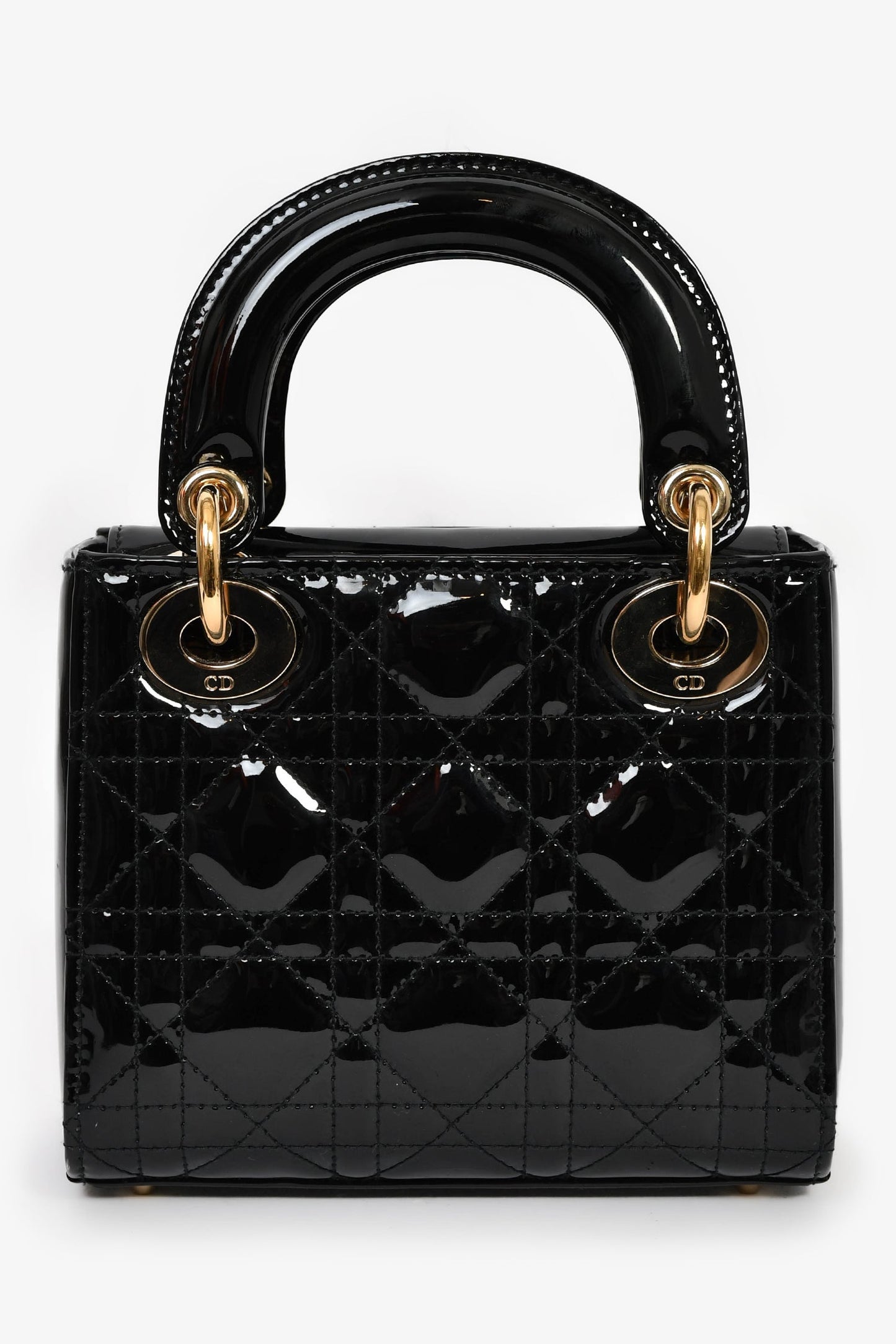 Christian Dior 2020 Black Patent Leather Mini Lady Dior Bag With Strap
