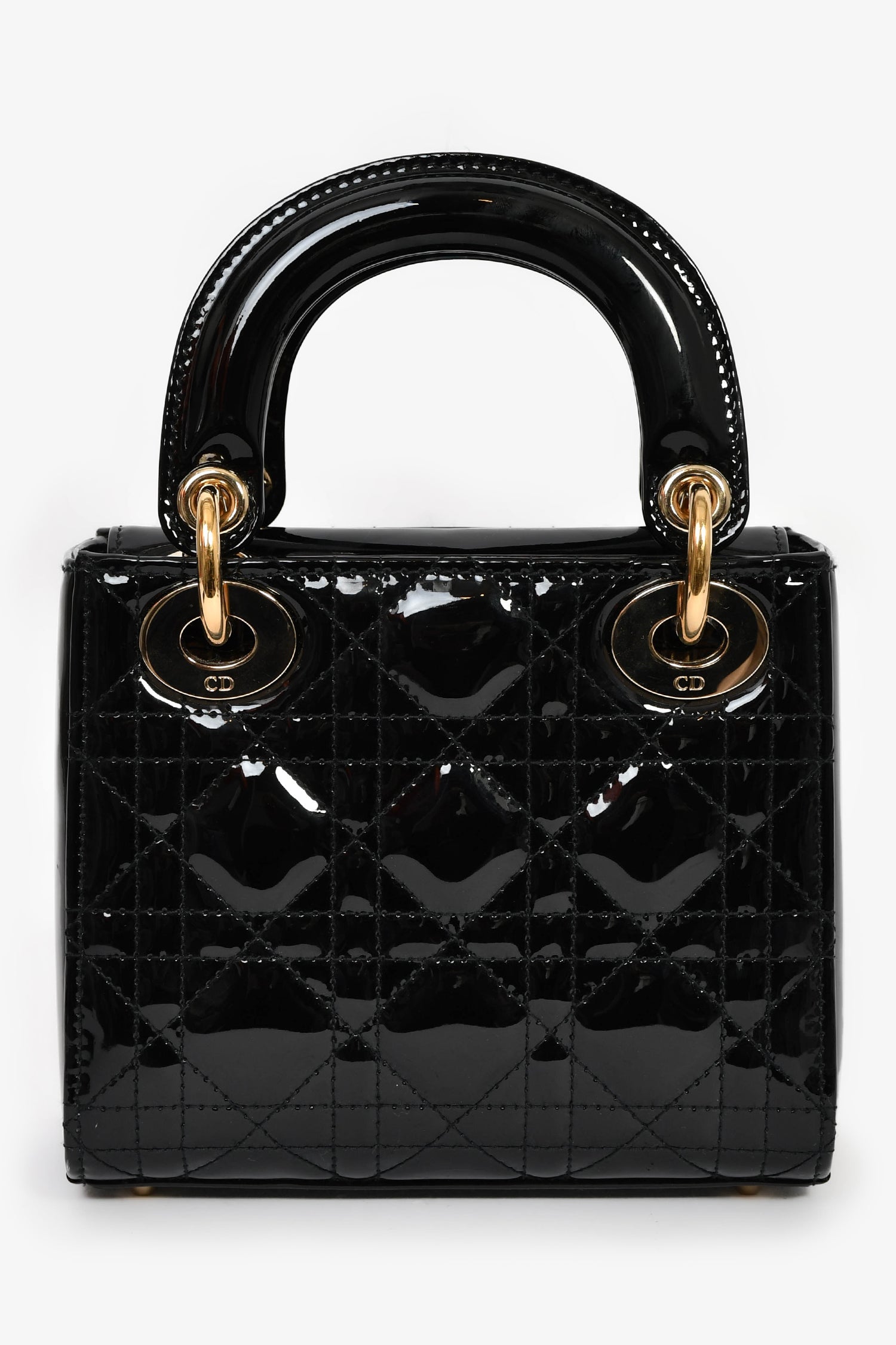 Christian Dior 2020 Black Patent Leather Mini Lady Dior Bag With Strap
