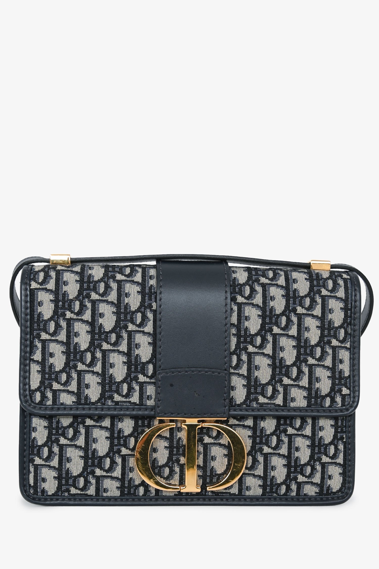 Christian Dior 2019 Navy Leather/Oblique 30 Montaigne Shoulder Bag