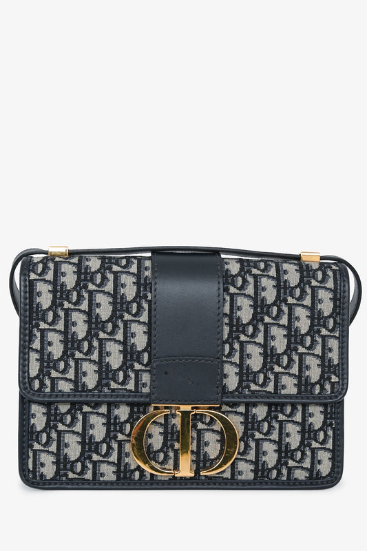 Christian Dior 2019 Navy Leather/Oblique 30 Montaigne Shoulder Bag