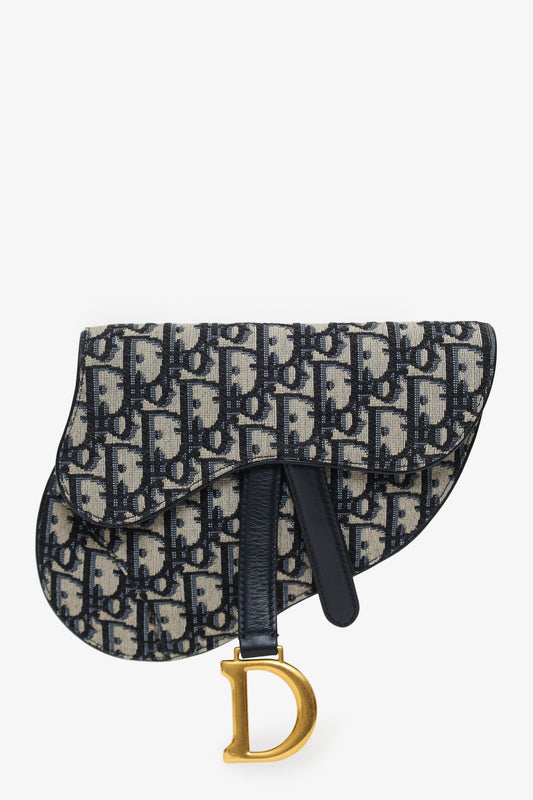 Christian Dior Navy Oblique Canvas Saddle Belt Bag