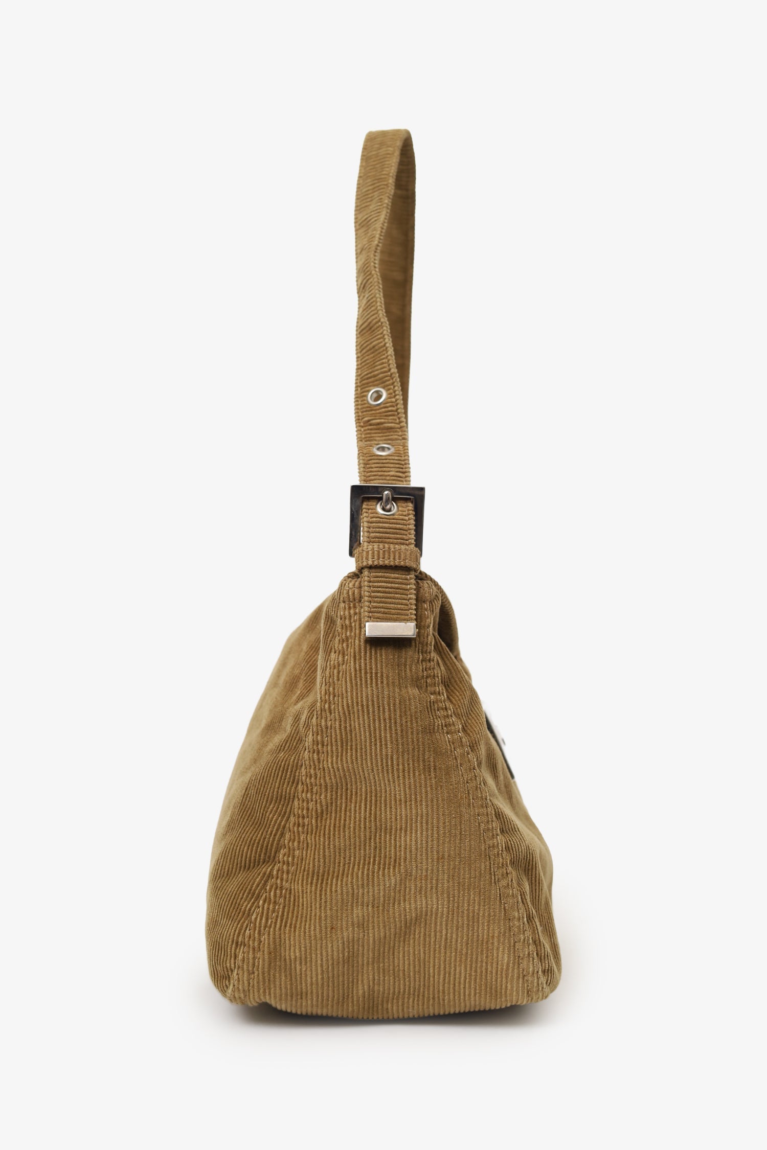 Fendi Brown Corduroy Double Flap Baguette Shoulder Bag