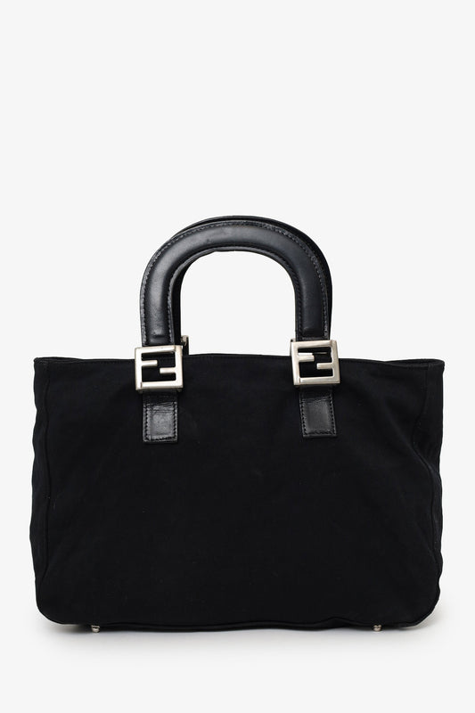 Fendi Black Canvas FF Top Handle Bag