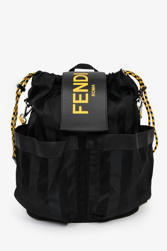Fendi Black/Yellow Nylon/Leather Pequin Drawstring Backpack