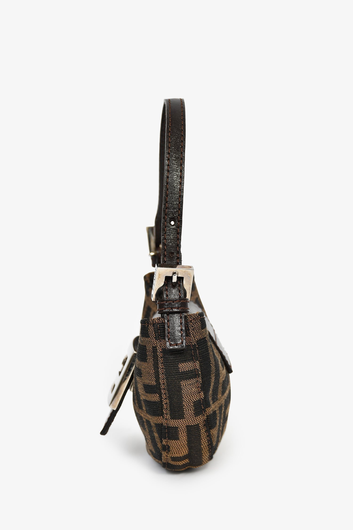 Fendi Brown Zucca Print Canvas Mini Half Moon Baguette Bag