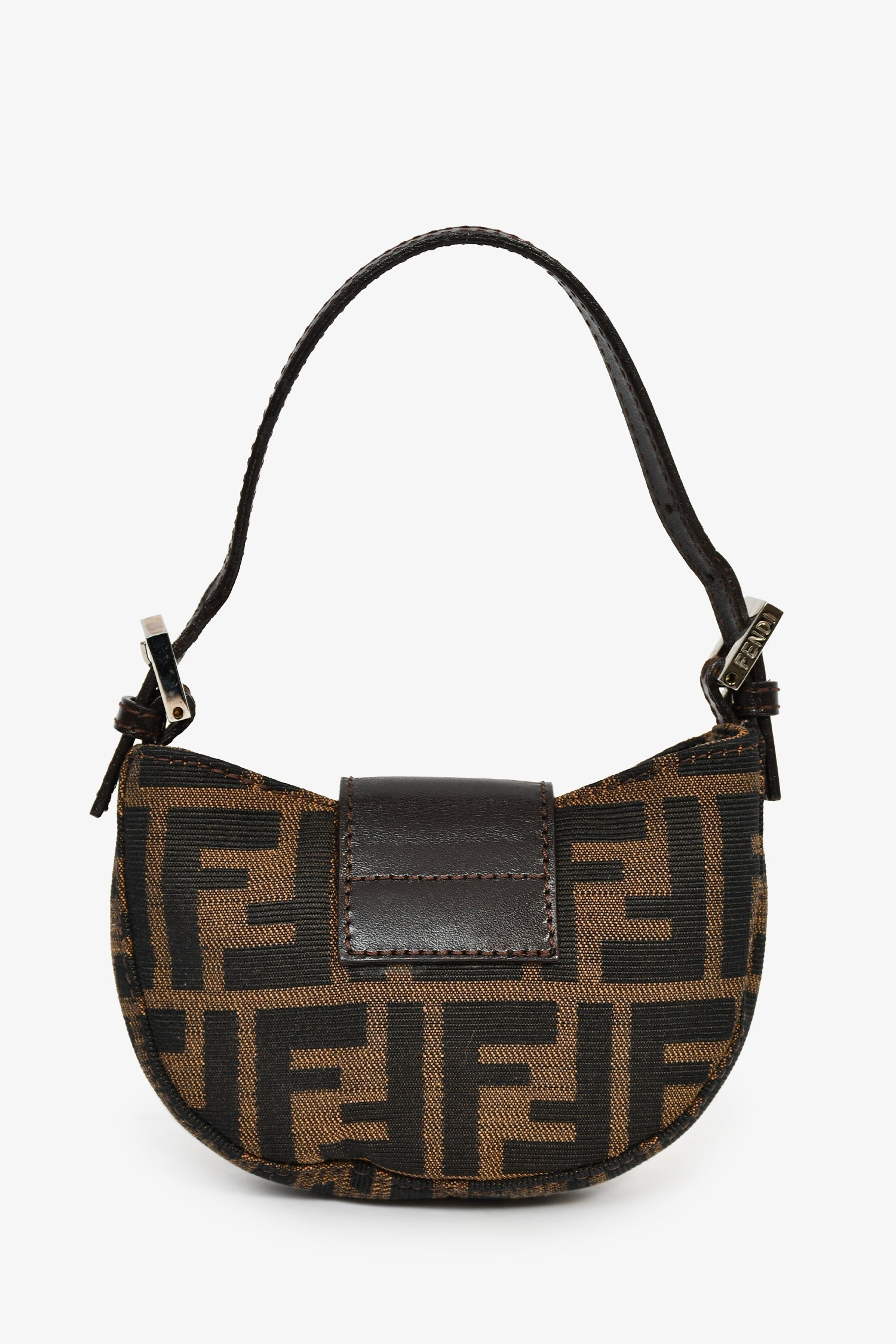 Fendi Brown Zucca Print Canvas Mini Half Moon Baguette Bag