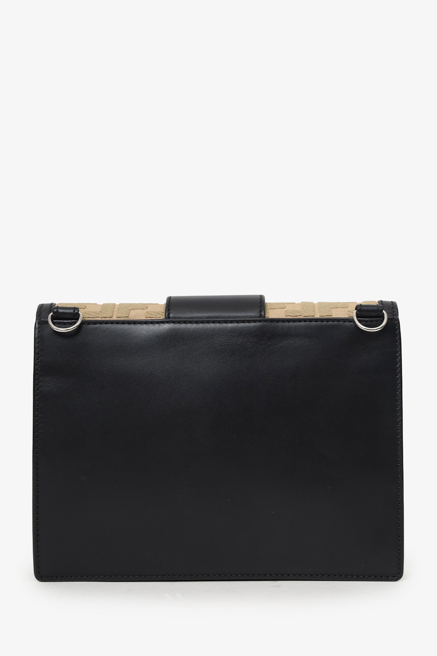 Fendi Black/Beige Calfskin/Canvas FF 1974 Flat Baguette Crossbody