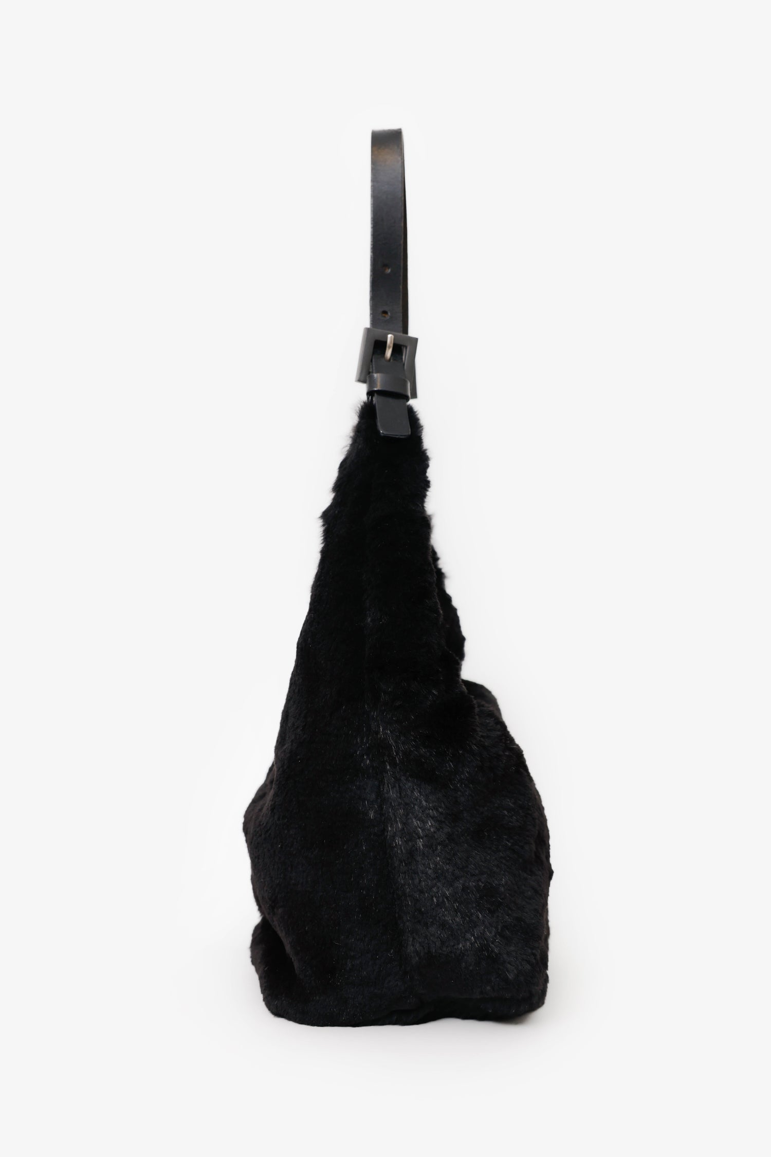 Fendi Black Chinchilla Fur Baguette Hobo Bag