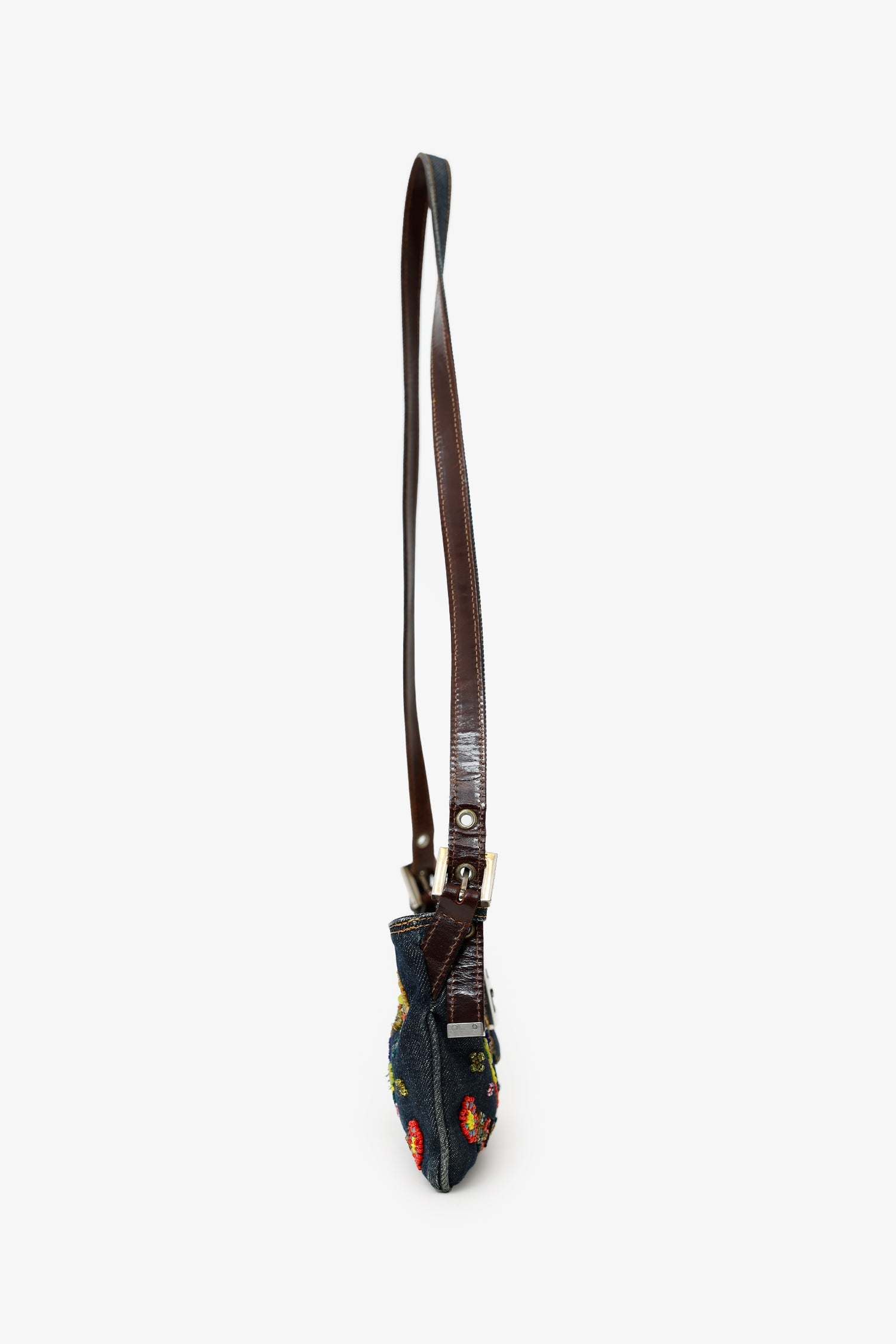Fendi Blue Denim Beaded Baguette Pochette