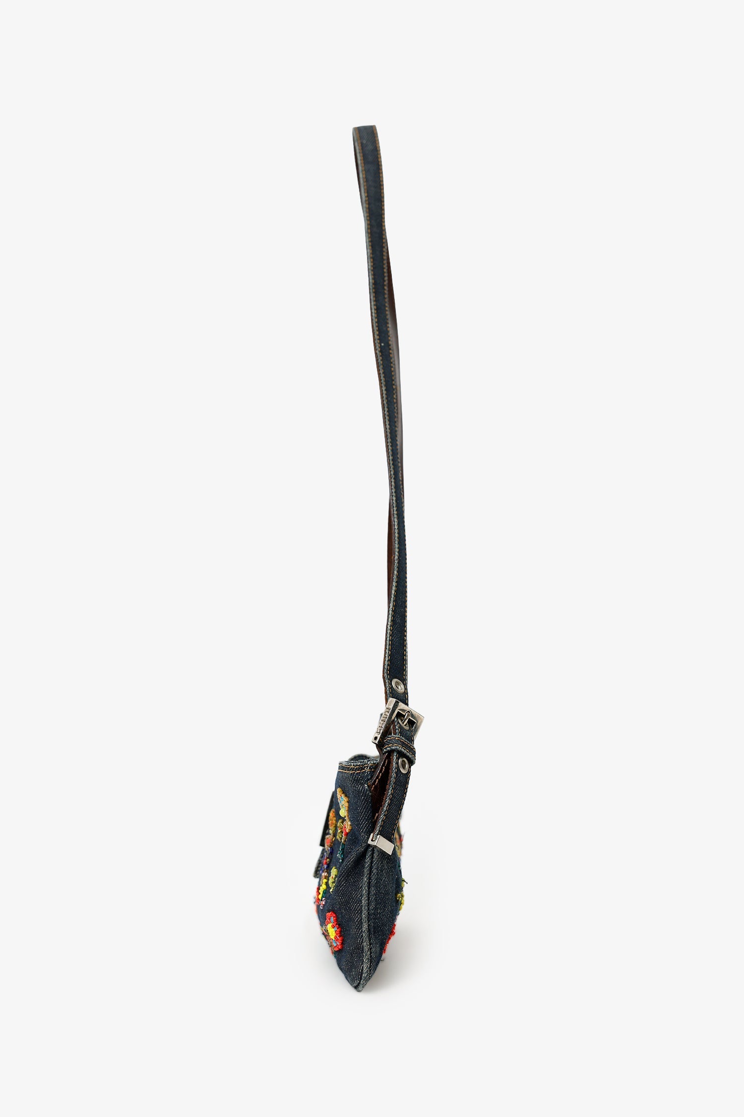 Fendi Blue Denim Beaded Baguette Pochette