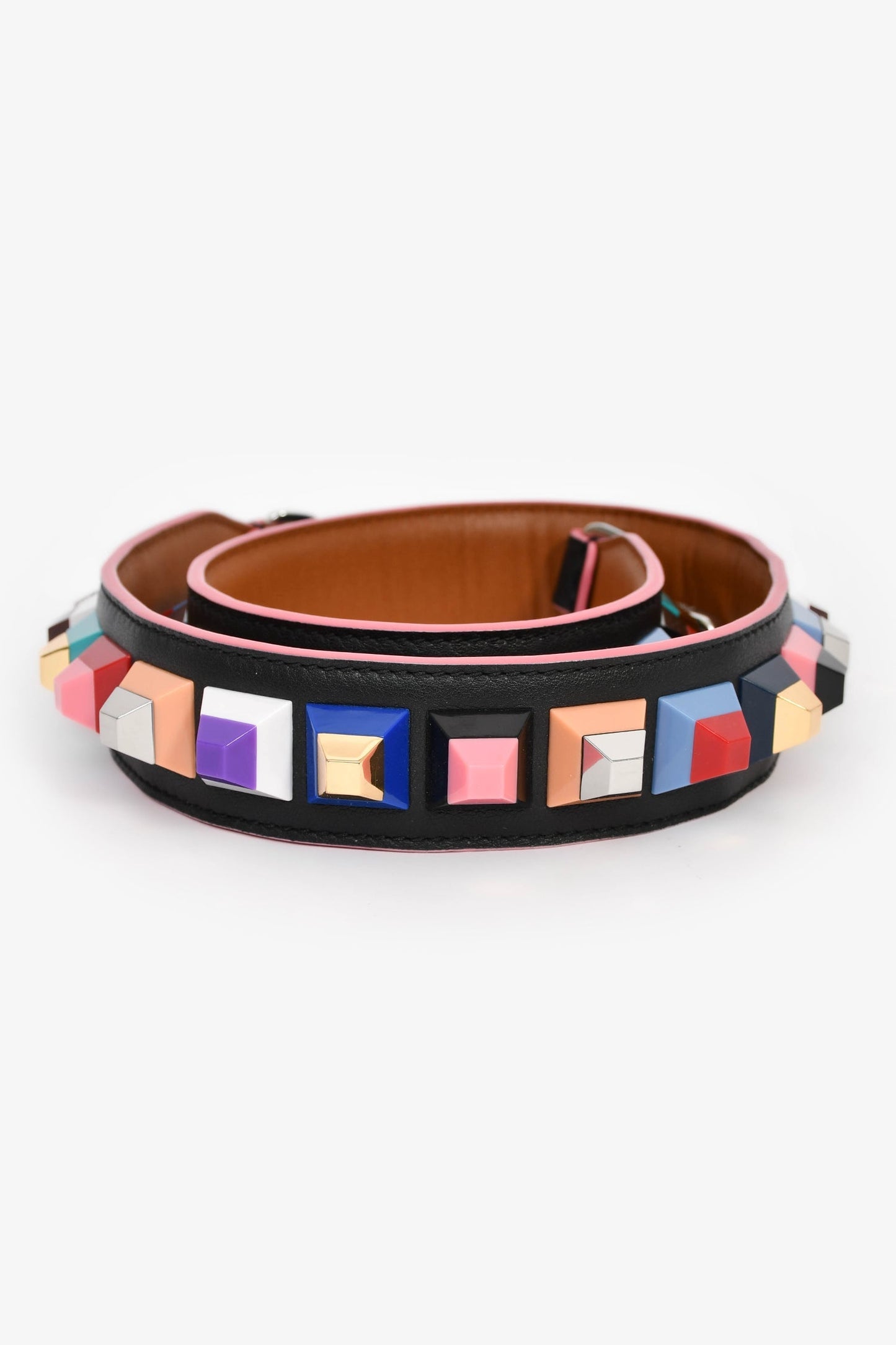 Fendi Black/Multicolour Leather Studded Bag Strap