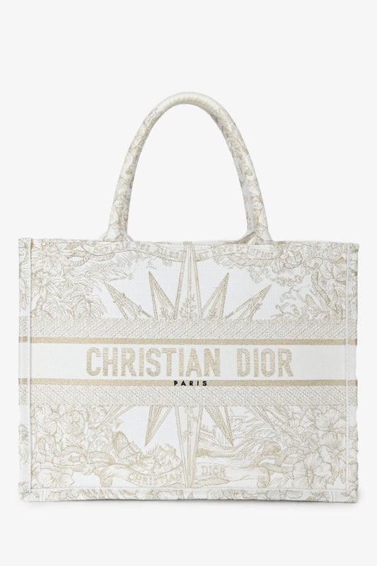 Christian Dior 2022 Metallic & White Canvas Medium Book Tote