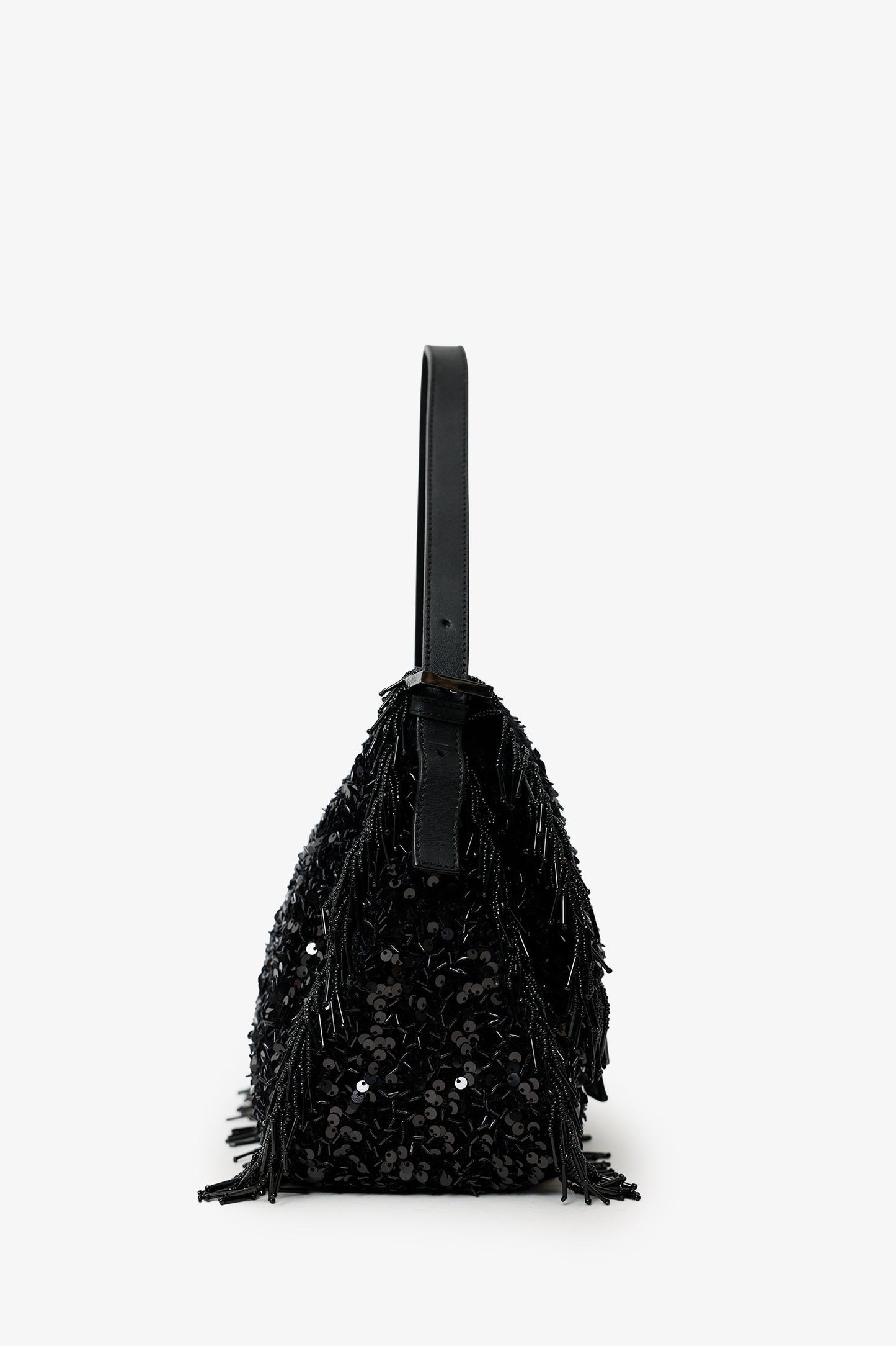 Fendi Limited Edition (1/30) Black Sequin Beaded Fringed Mama Baguette Shoulder Bag