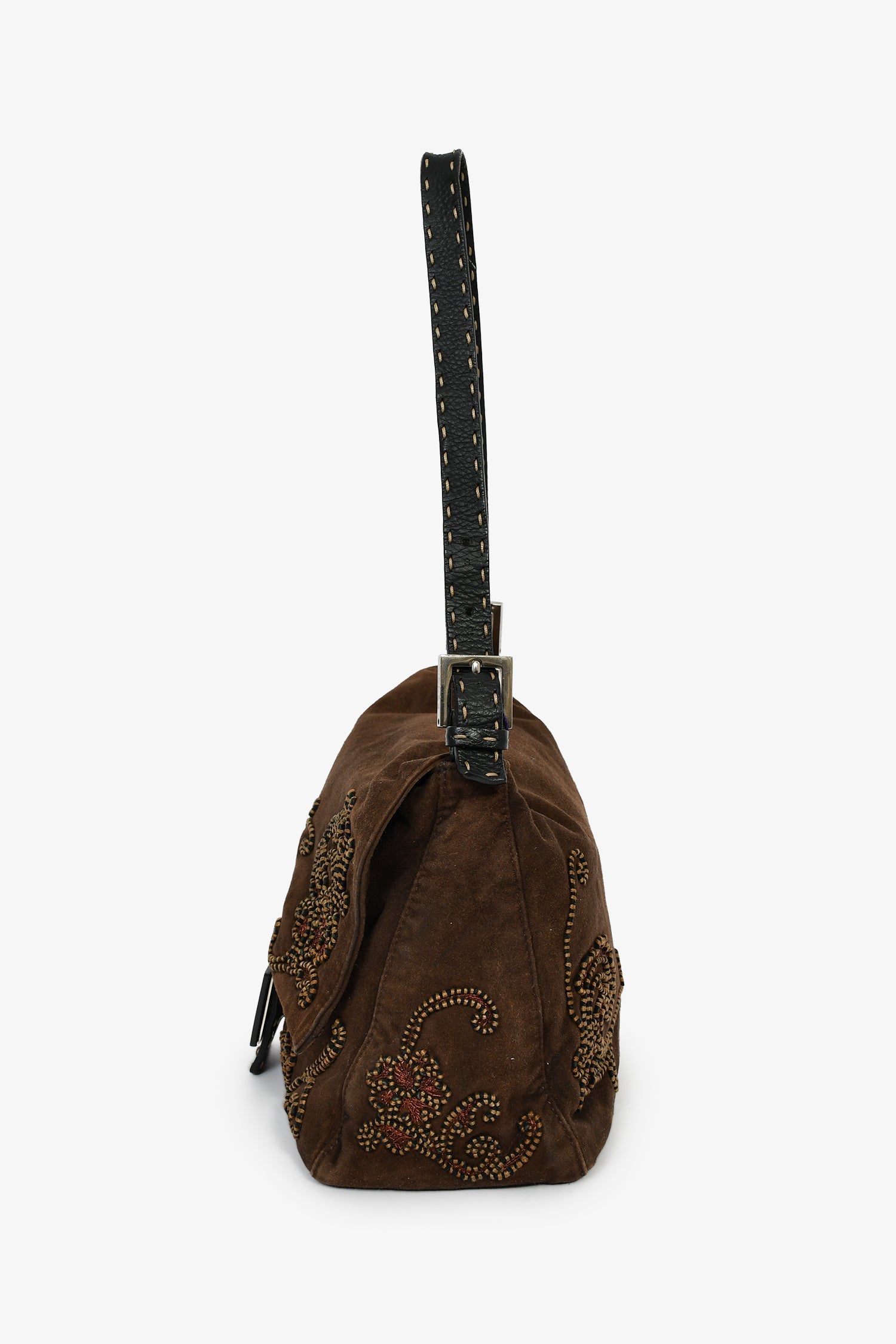 Fendi Brown Suede Selleria Mama Baguette Shoulder Bag