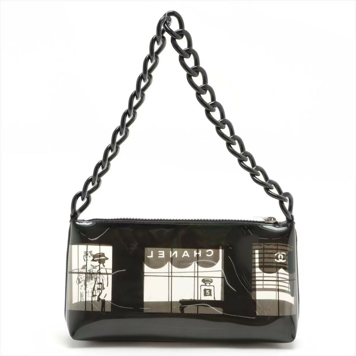 Chanel 2003 Acrylic Black and White Semi-sheer Construction Gourmette-chain Shoulder Bag