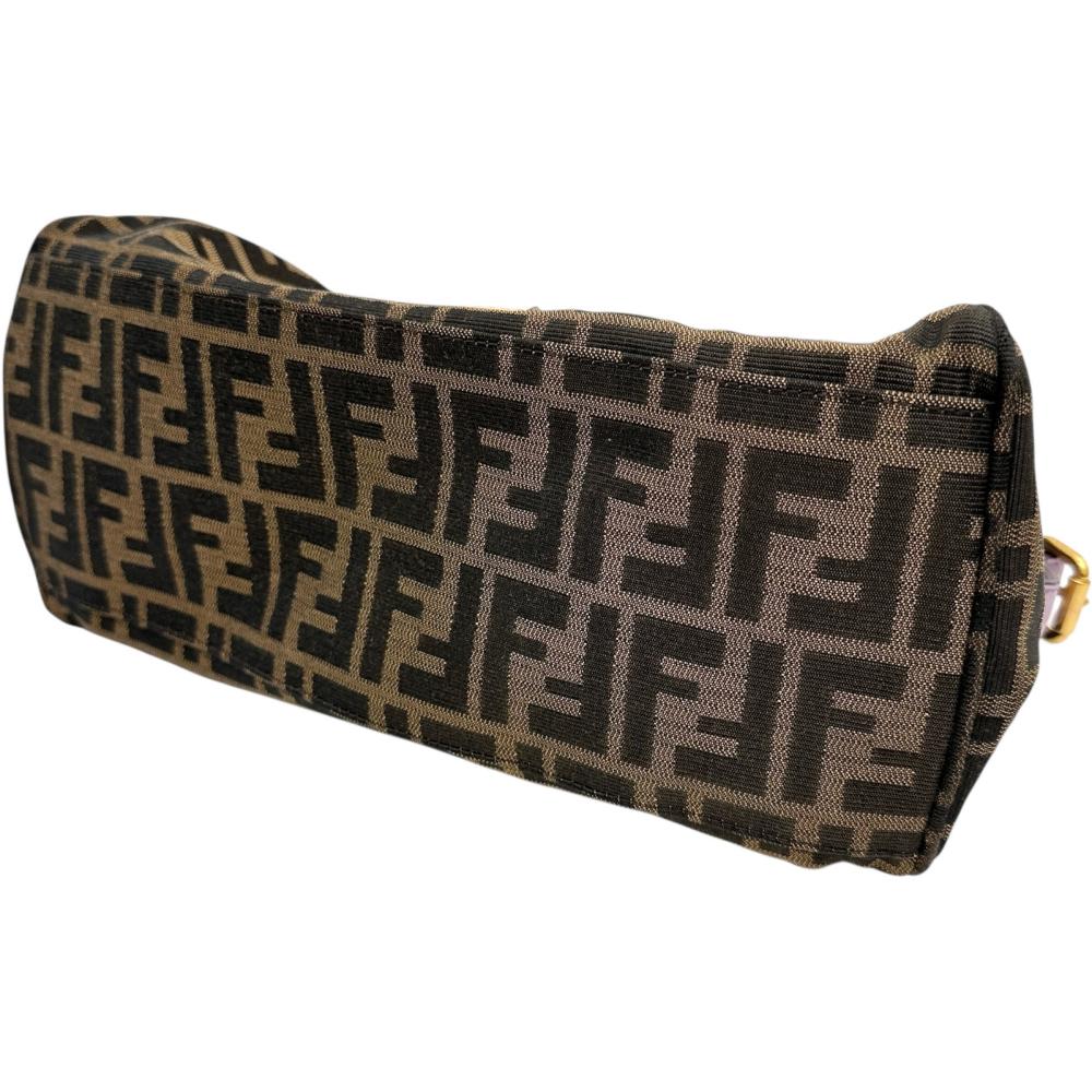 Fendi Zucchino Canvas Leather Shoulder Bag