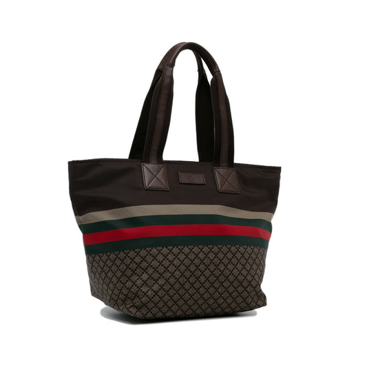 Gucci Web Brown Canvas Nylon Tote