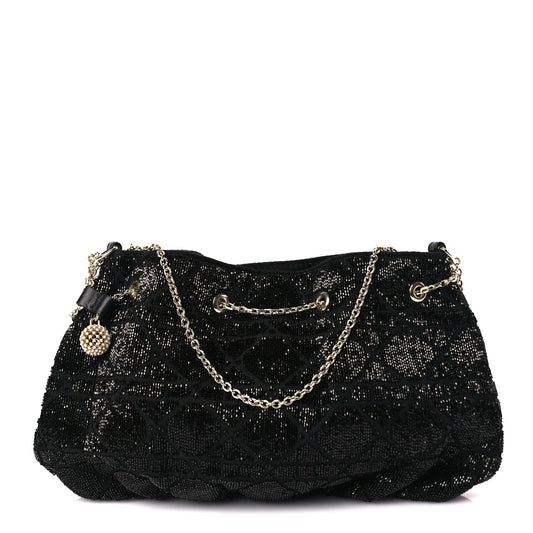 Christian Dior Embroidered Beaded Dream Bucket Bag Black