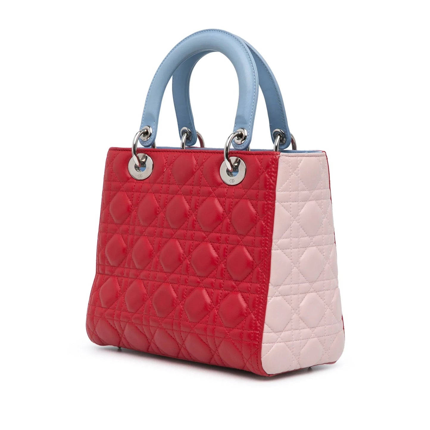 Red Dior Medium Tricolor Lambskin Cannage Lady Dior Satchel