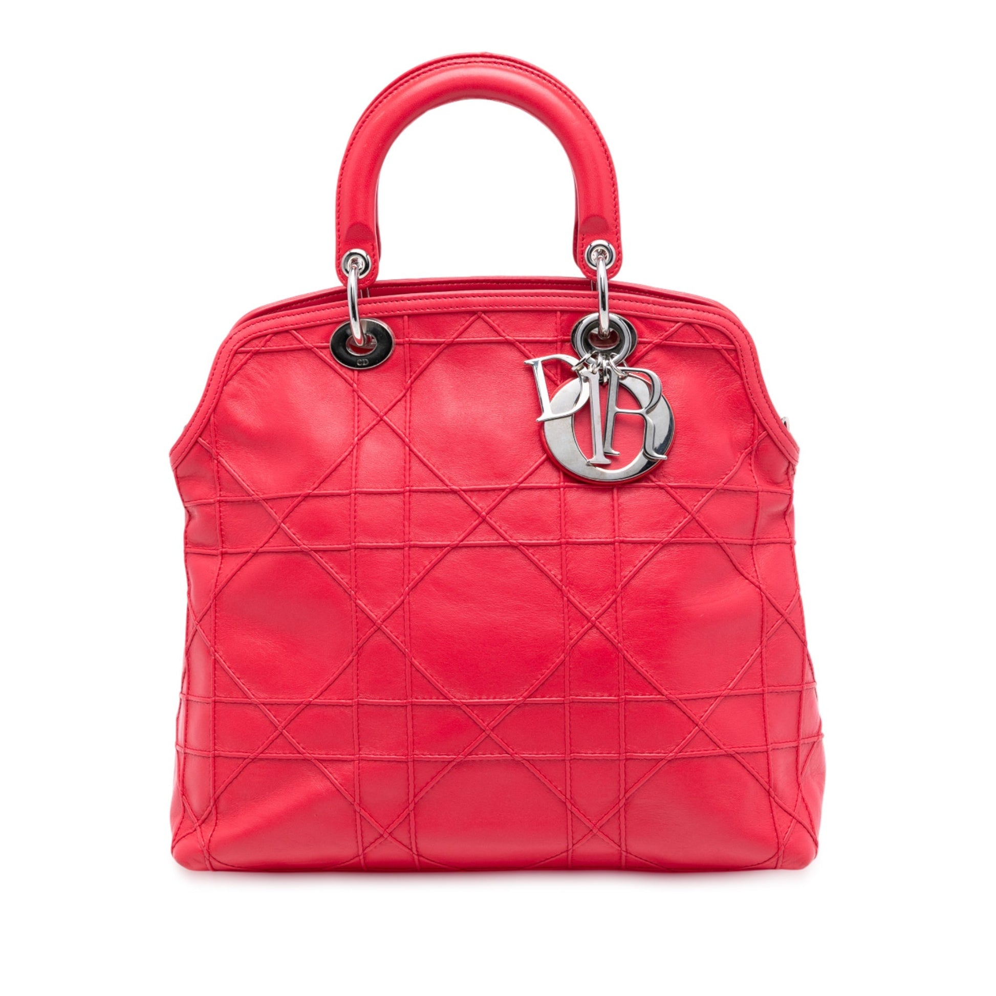 Red Dior Medium Lambskin Cannage Polochon Granville Satchel
