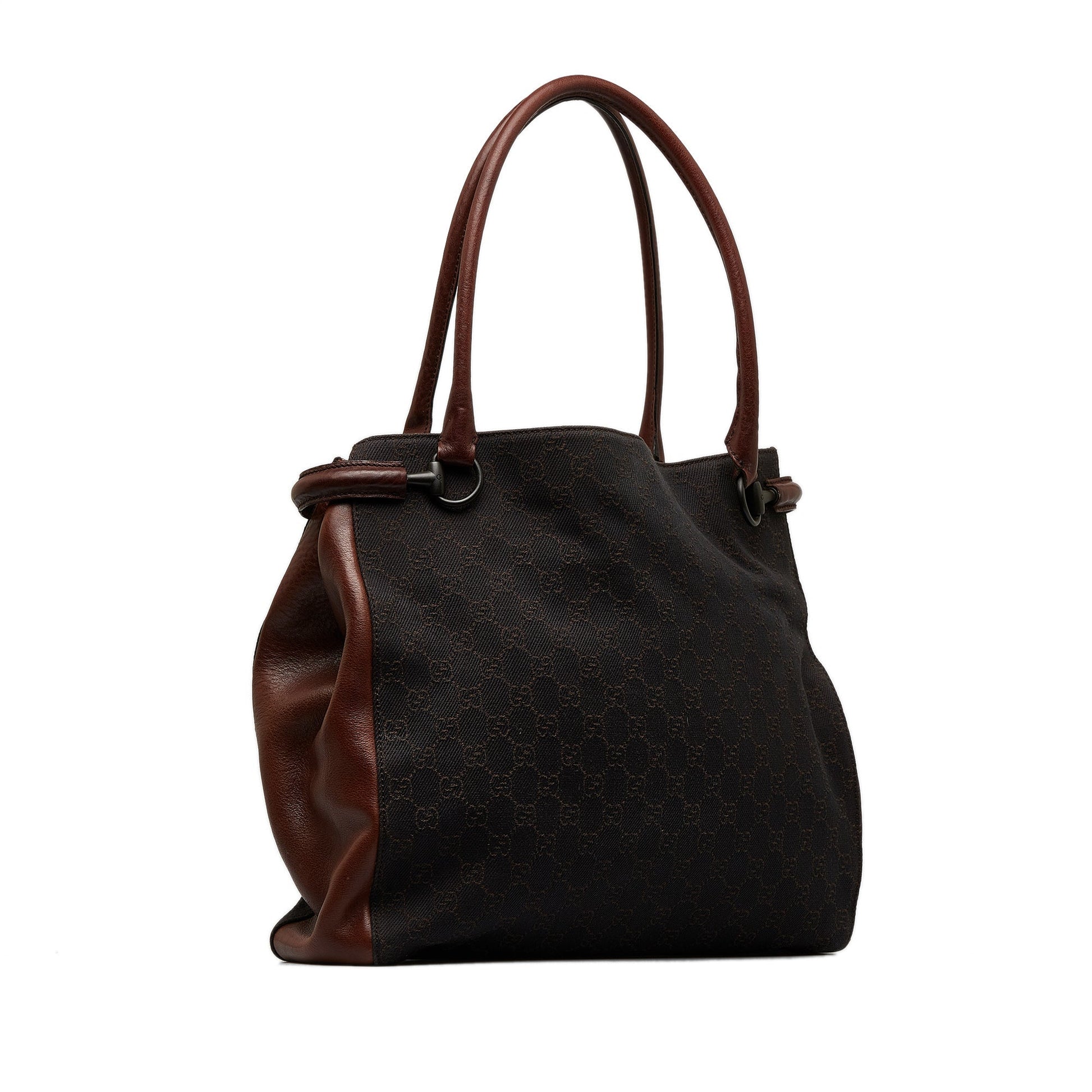 Gucci Brown Leather Canvas Tote Style 16