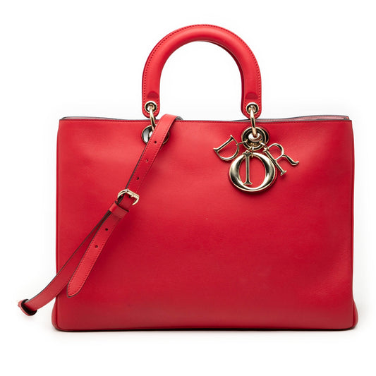 Red Dior Large Smooth Calfskin Diorissimo Satchel
