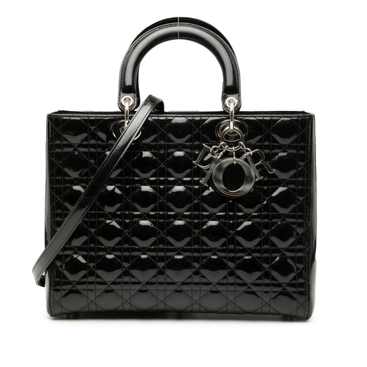 Black Dior Large Patent Cannage Lady Dior Satchel
