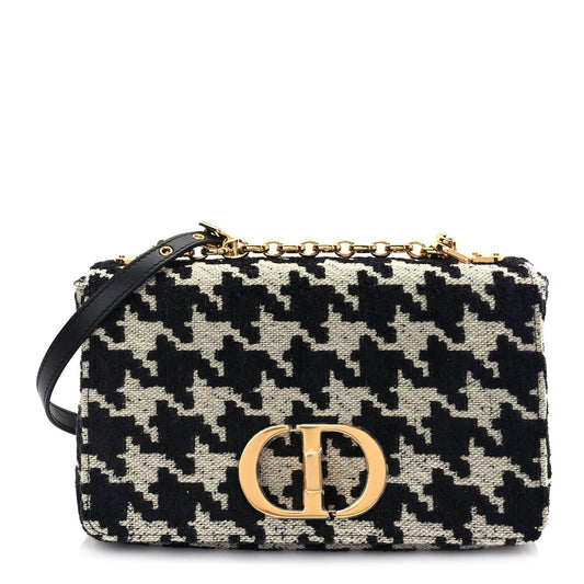Christian Dior Technical Canvas Macro Houndstooth Medium Caro Bag Black White