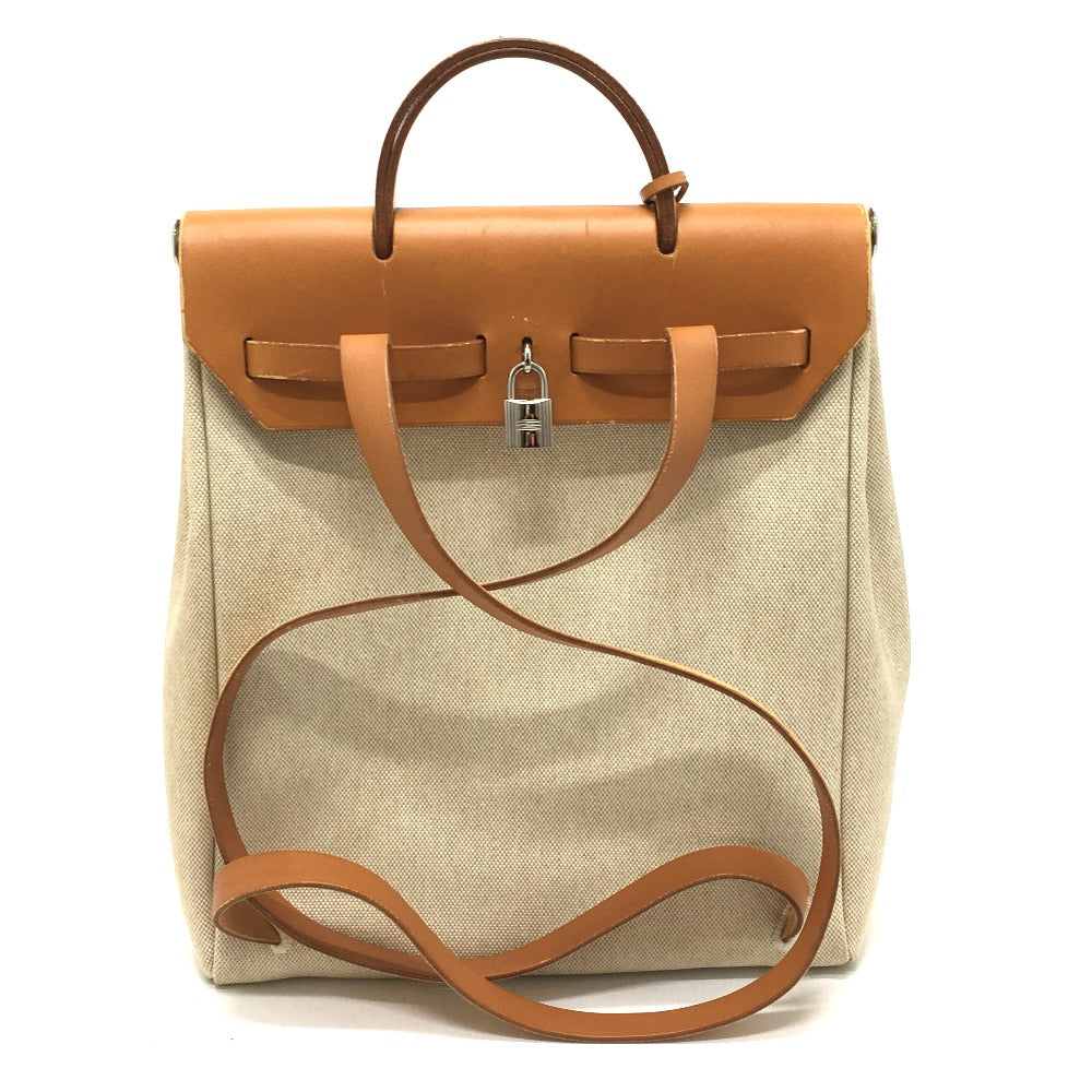 HERMES Backpack Leather/Toile GM beige With replacement bag Herbag add PM Women