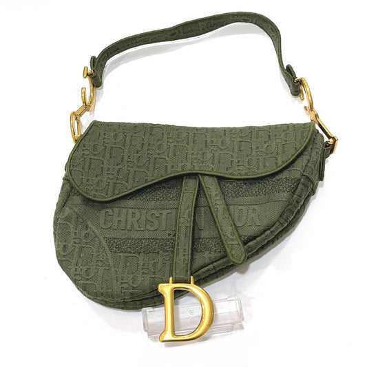 Christian Dior Handbag canvas khaki Oblique SADDLE saddle bag embroidered Women