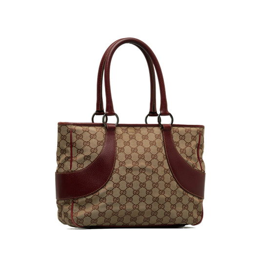 Gucci Brown Leather Canvas Tote Style 14