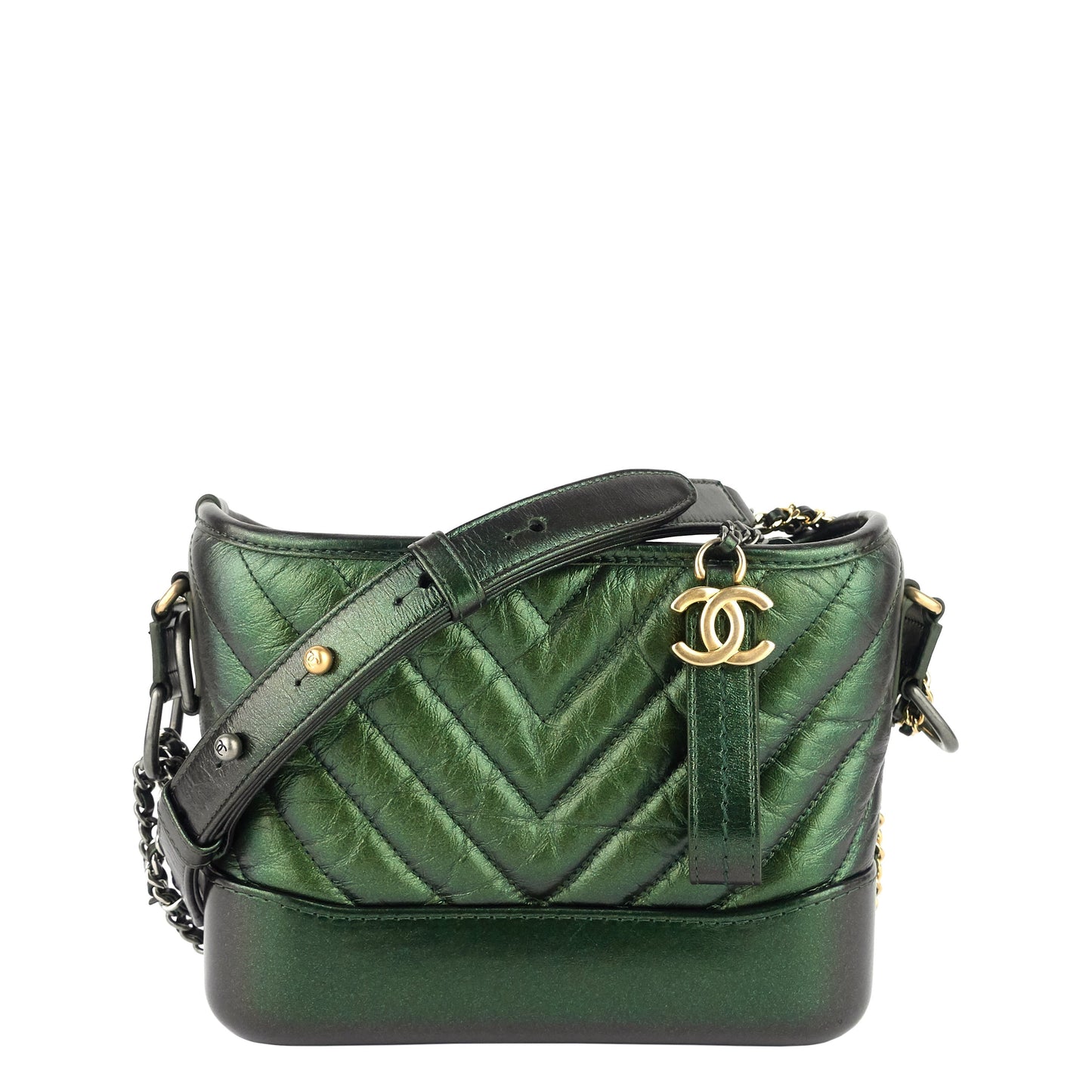 Chanel Gabrielle Small Chevron Metallic Leather Hobo Bag