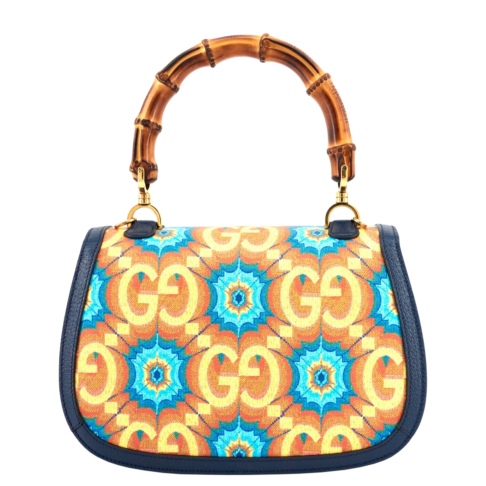 Gucci 1947 Bamboo Handle Kaleidoscope Canvas and Leather Bag