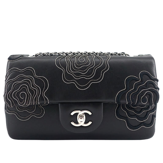 Chanel Embroidered Camellia Follies Medium Lambskin Leather Flap Bag