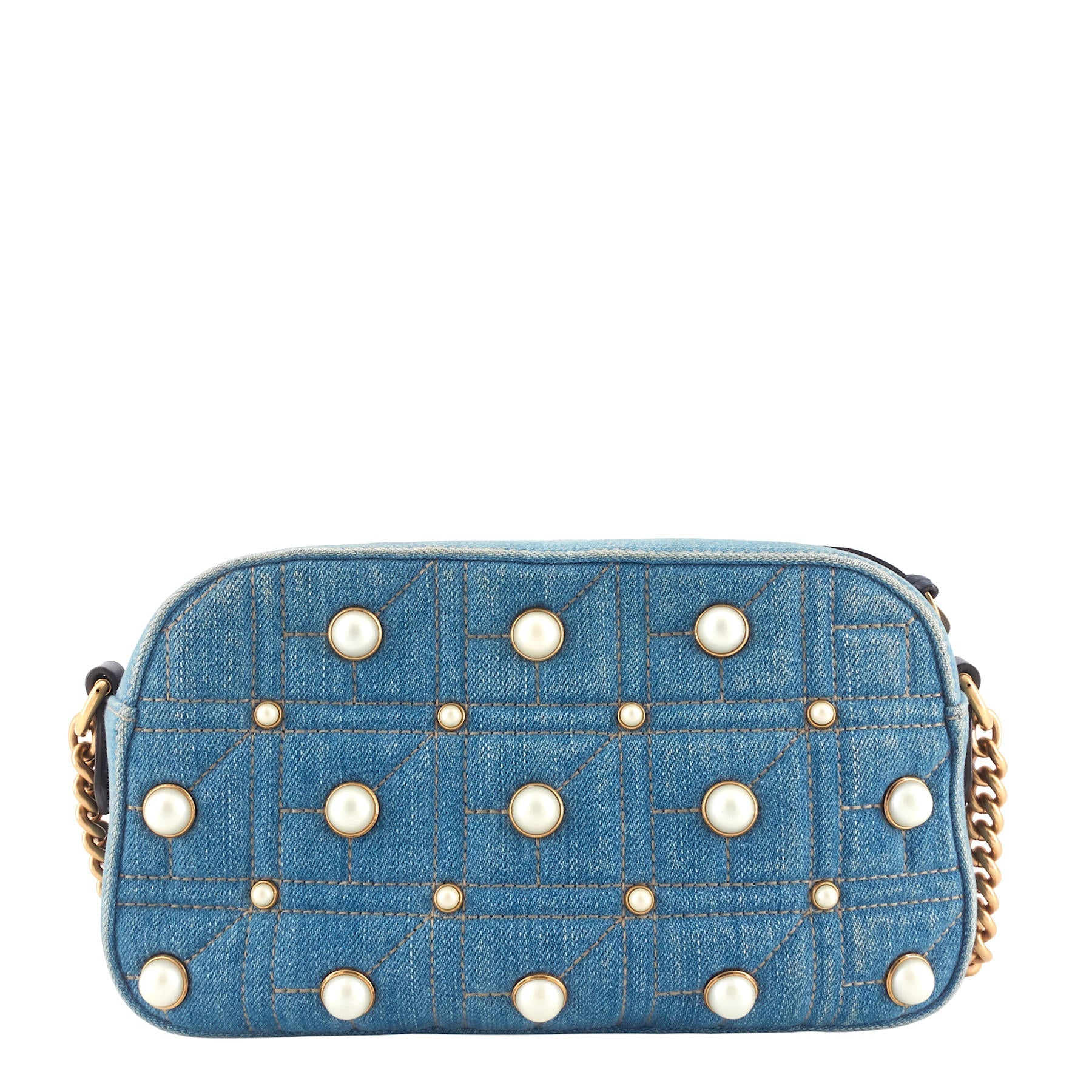 Gucci Pearly GG Marmont Small Denim Camera Bag