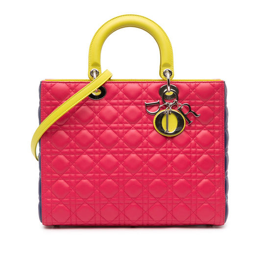 Pink Dior Large Tricolor Lambskin Cannage Lady Dior Satchel