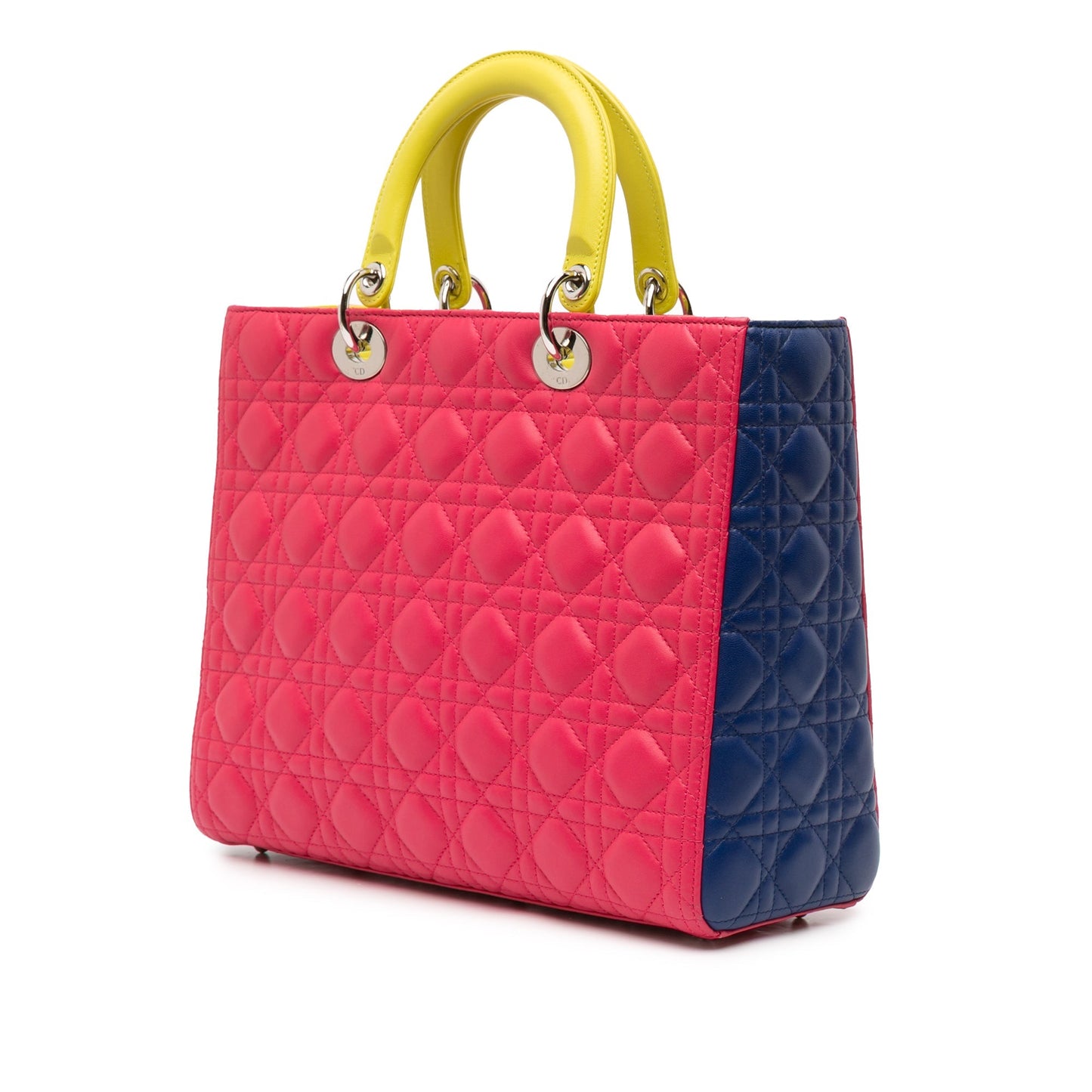 Pink Dior Large Tricolor Lambskin Cannage Lady Dior Satchel