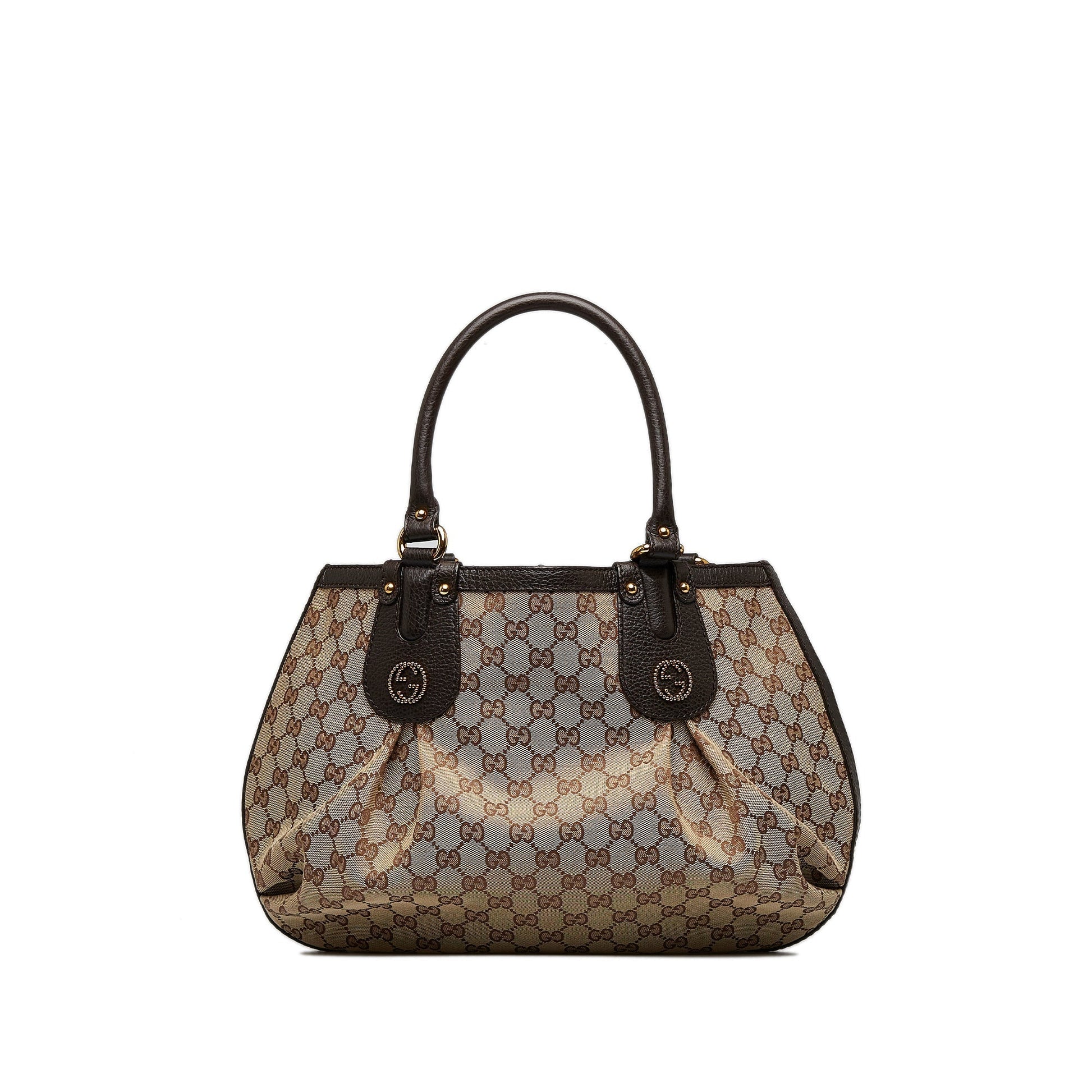 Gucci Brown Leather Canvas Tote Style 33