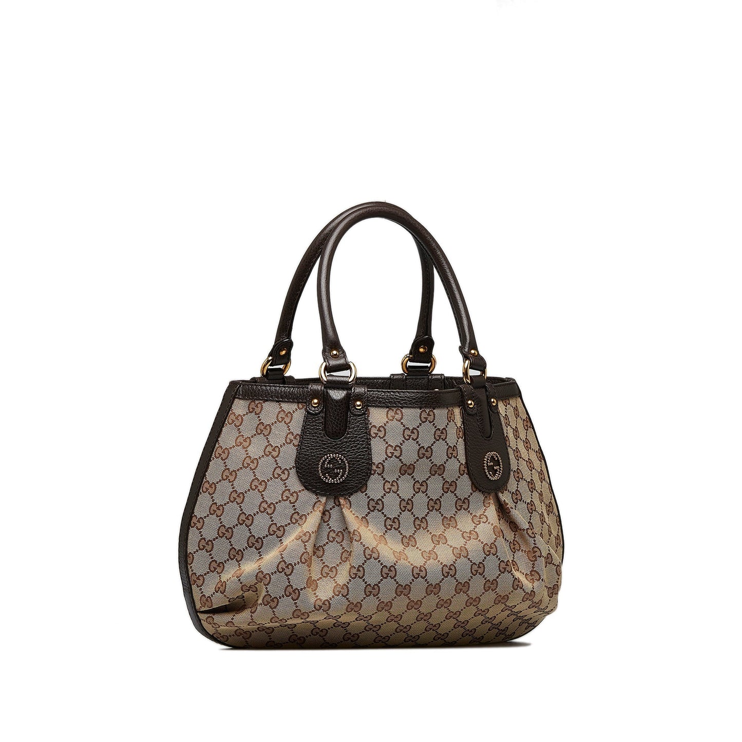 Gucci Brown Leather Canvas Tote Style 33