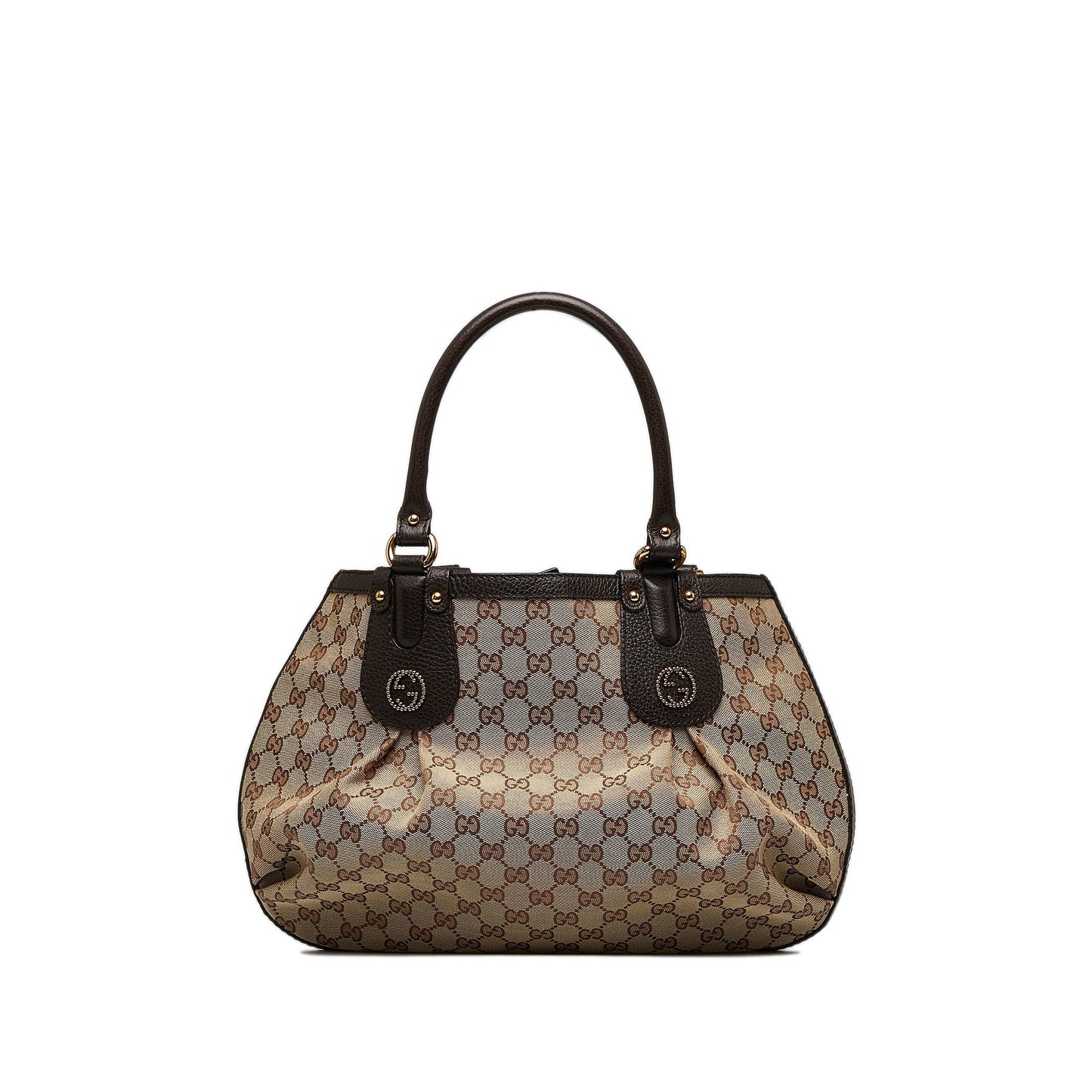 Gucci Brown Leather Canvas Tote Style 33