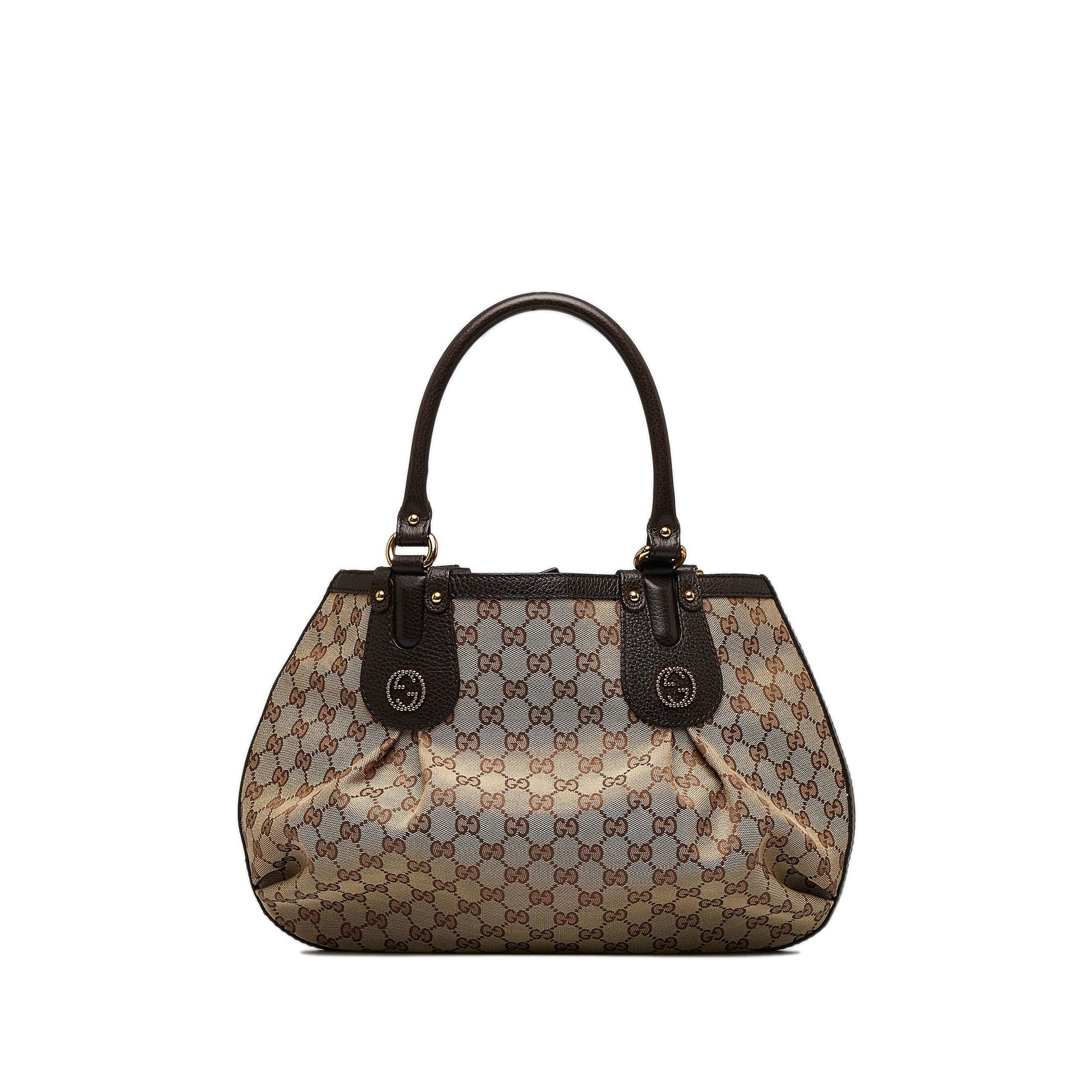 Gucci Brown Leather Canvas Tote Style 33